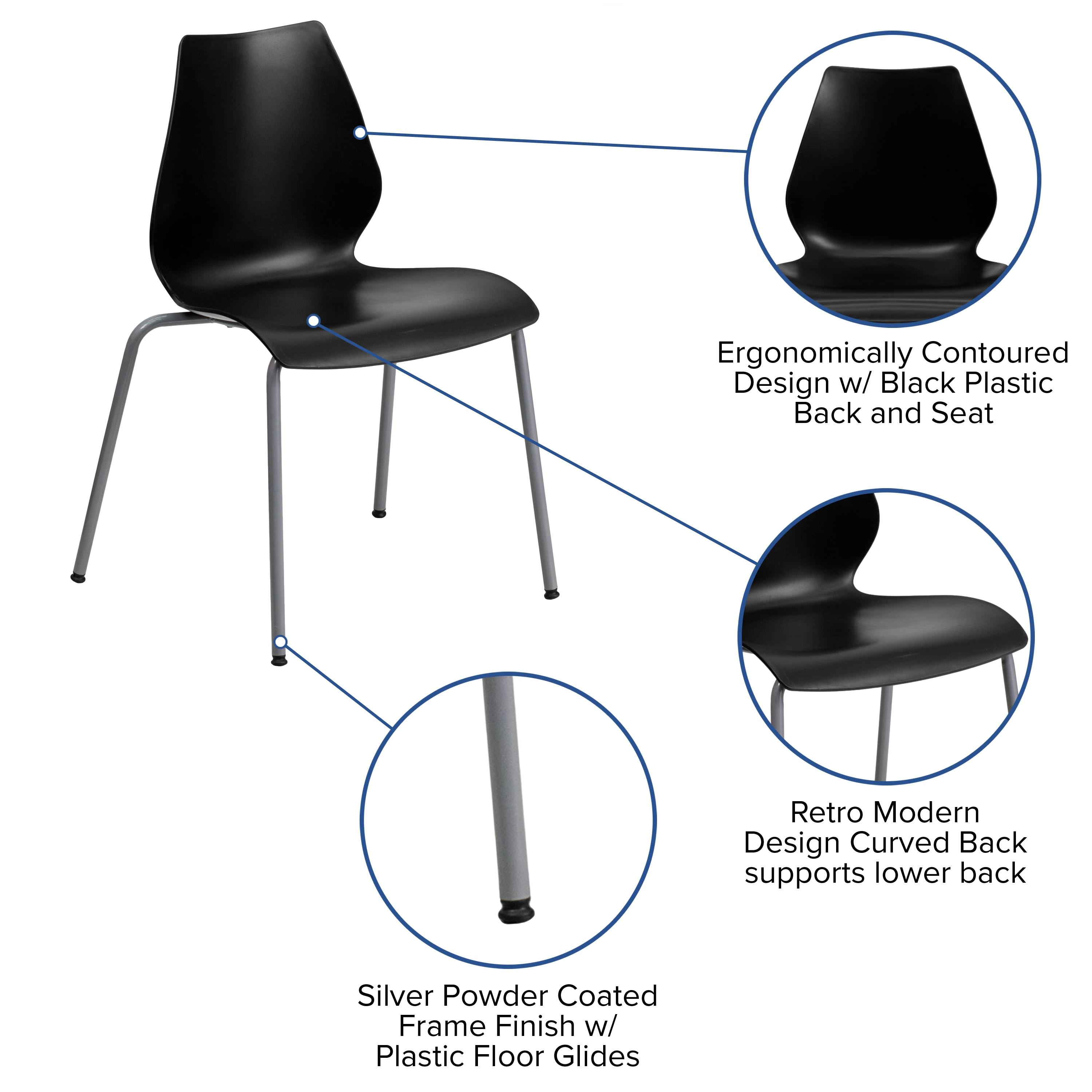 Flash Furniture HERCULES Series 770 lb. Capacity Black Stack Chair with Lumbar Support and Silver Frame