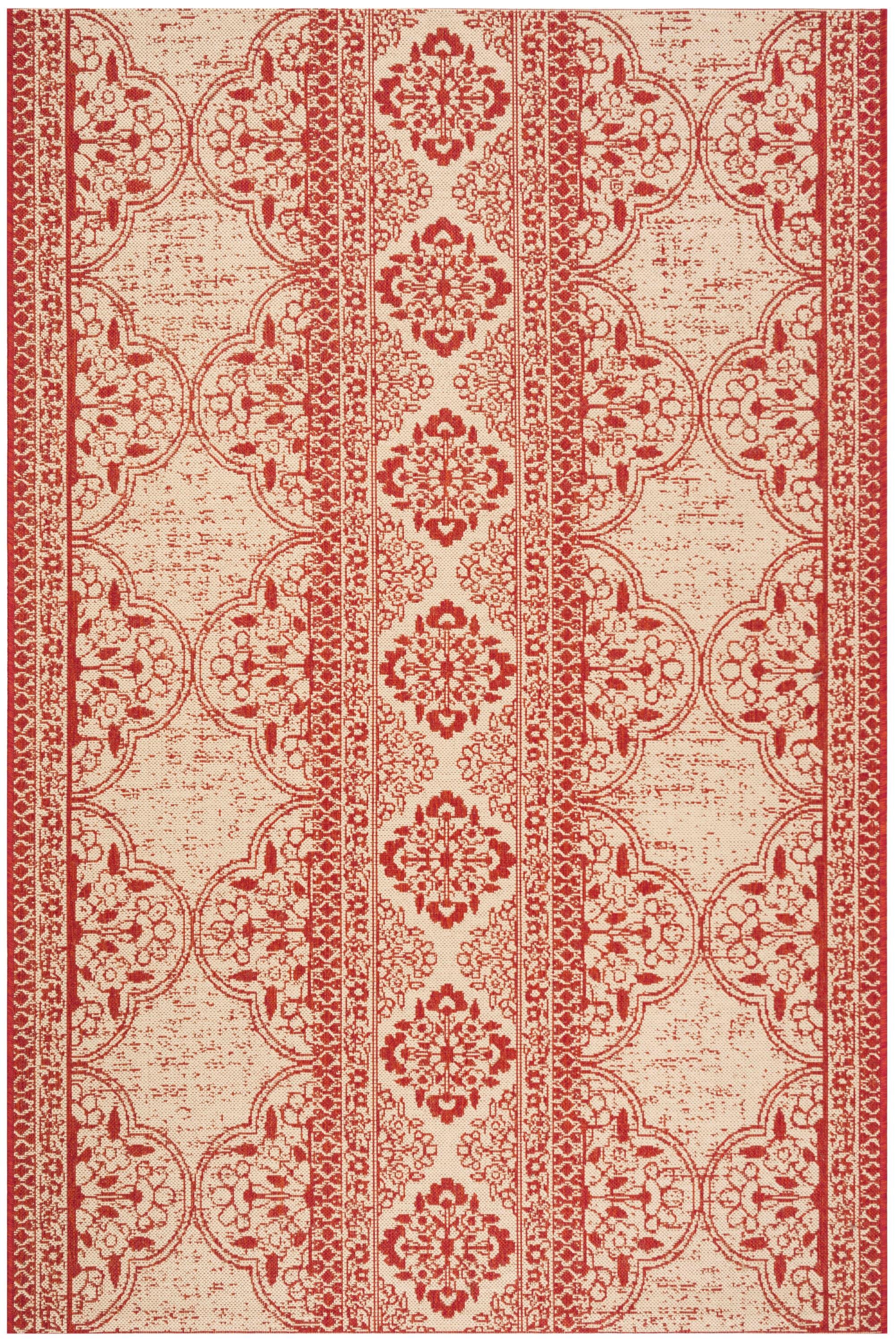 Beach House BHS174 Power Loomed Indoor/Outdoor Area Rug - Red/Creme - 6'7"x9'2" - Safavieh