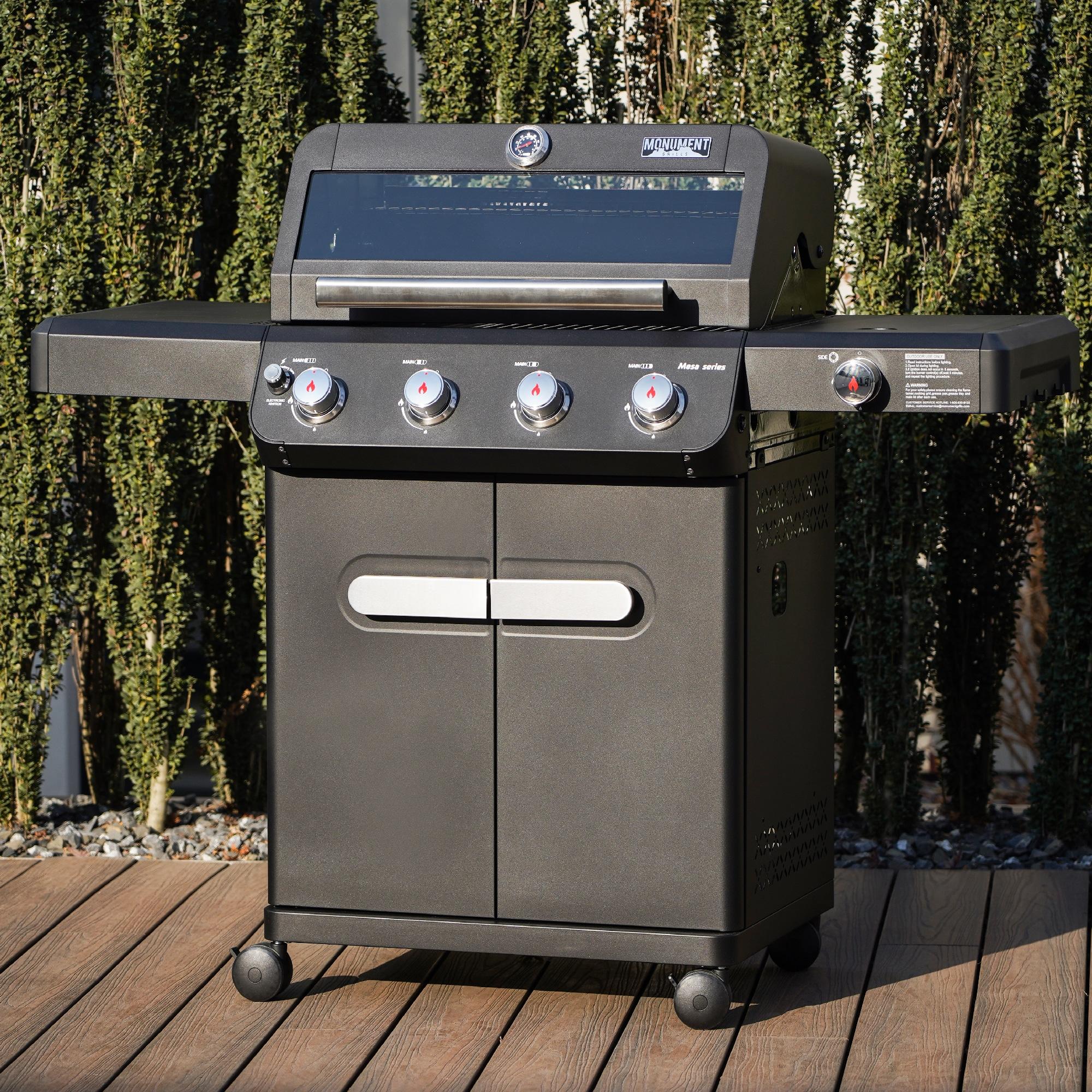 Monument Grills Mesa 425 4-Burner Liquid Propane 52000 BTU Gas Grill with side burner, Black