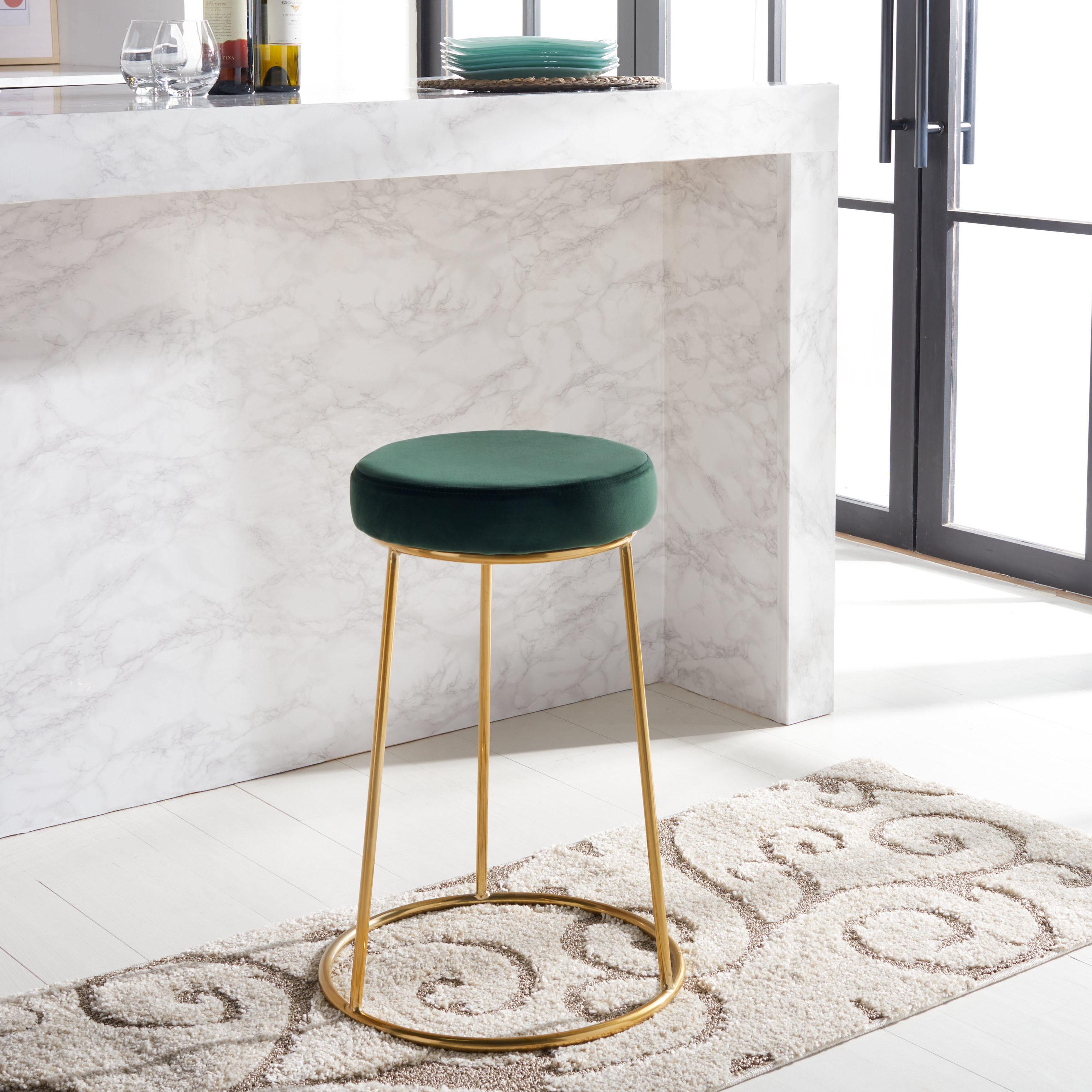 SAFAVIEH Kellie Round Counter Stool, Malachite Green/Gold (16.9 in. W x 16.9 in. D x 24.6 in. H)