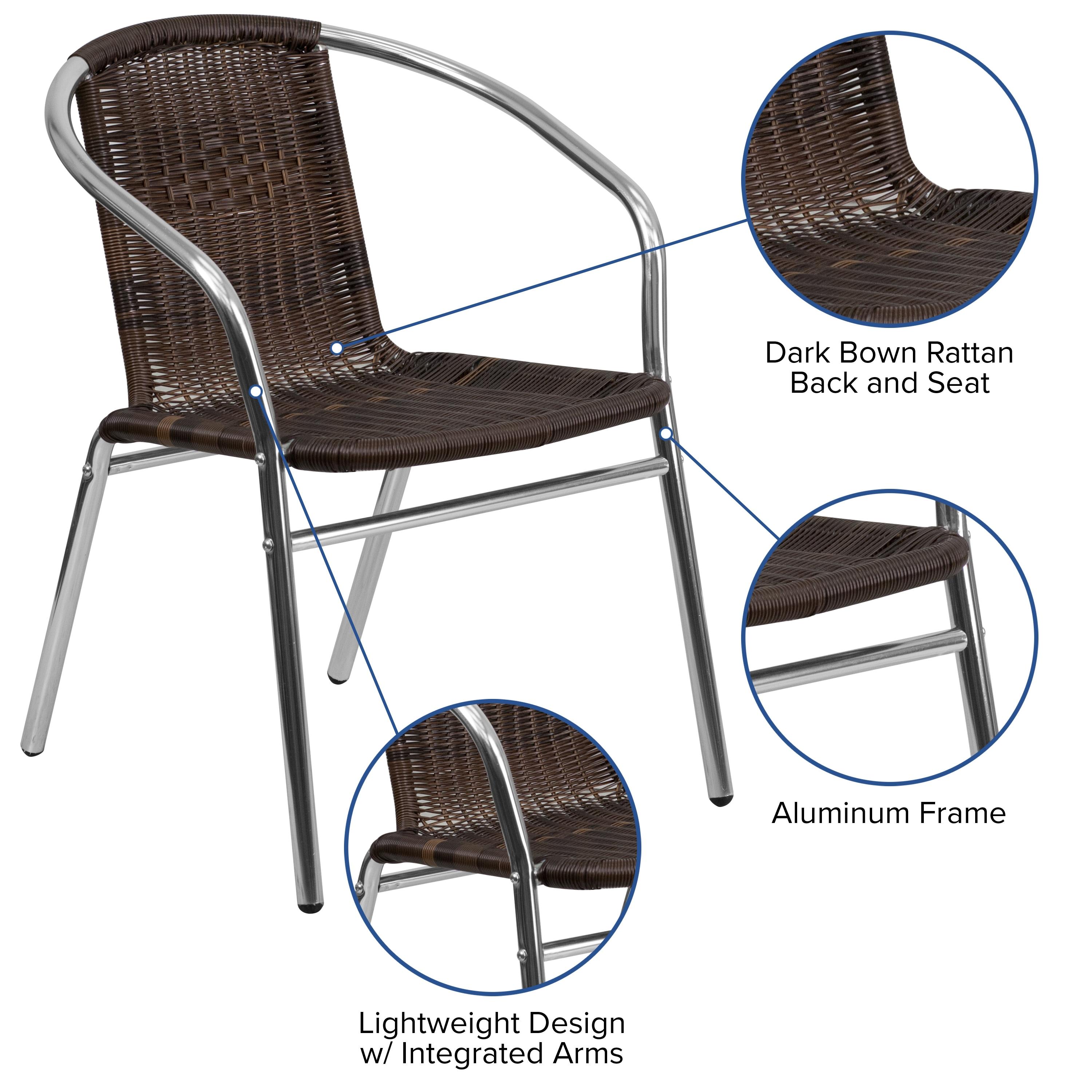 Flash Furniture Commercial Aluminum and Dark Brown Rattan Indoor-Outdoor Restaurant Stack Chair