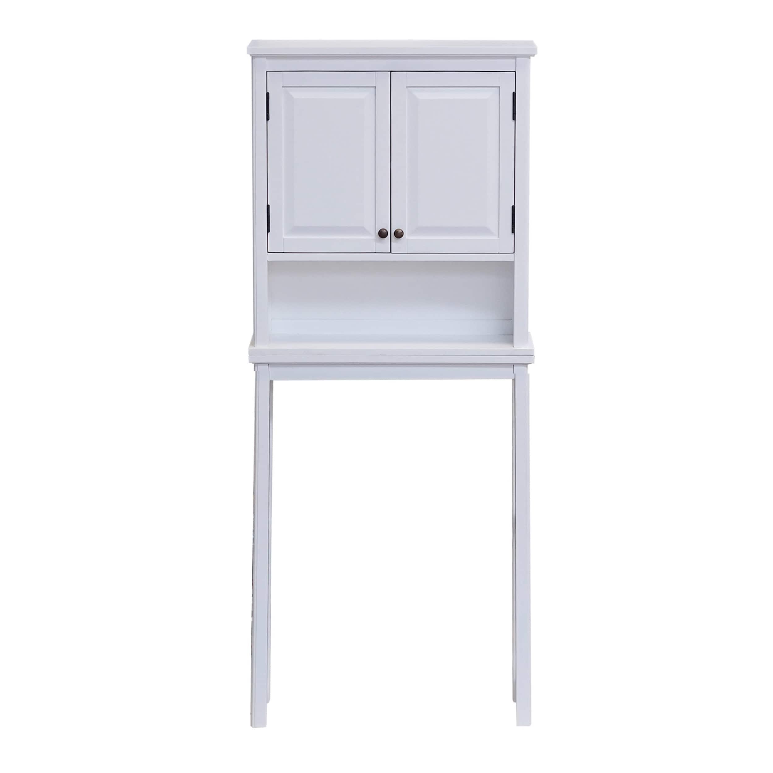 Dorset Over The Toilet Space Saver Storage with Upper Cabinet and Open Shelf White - Alaterre Furniture: Hardwood Bathroom Organizer