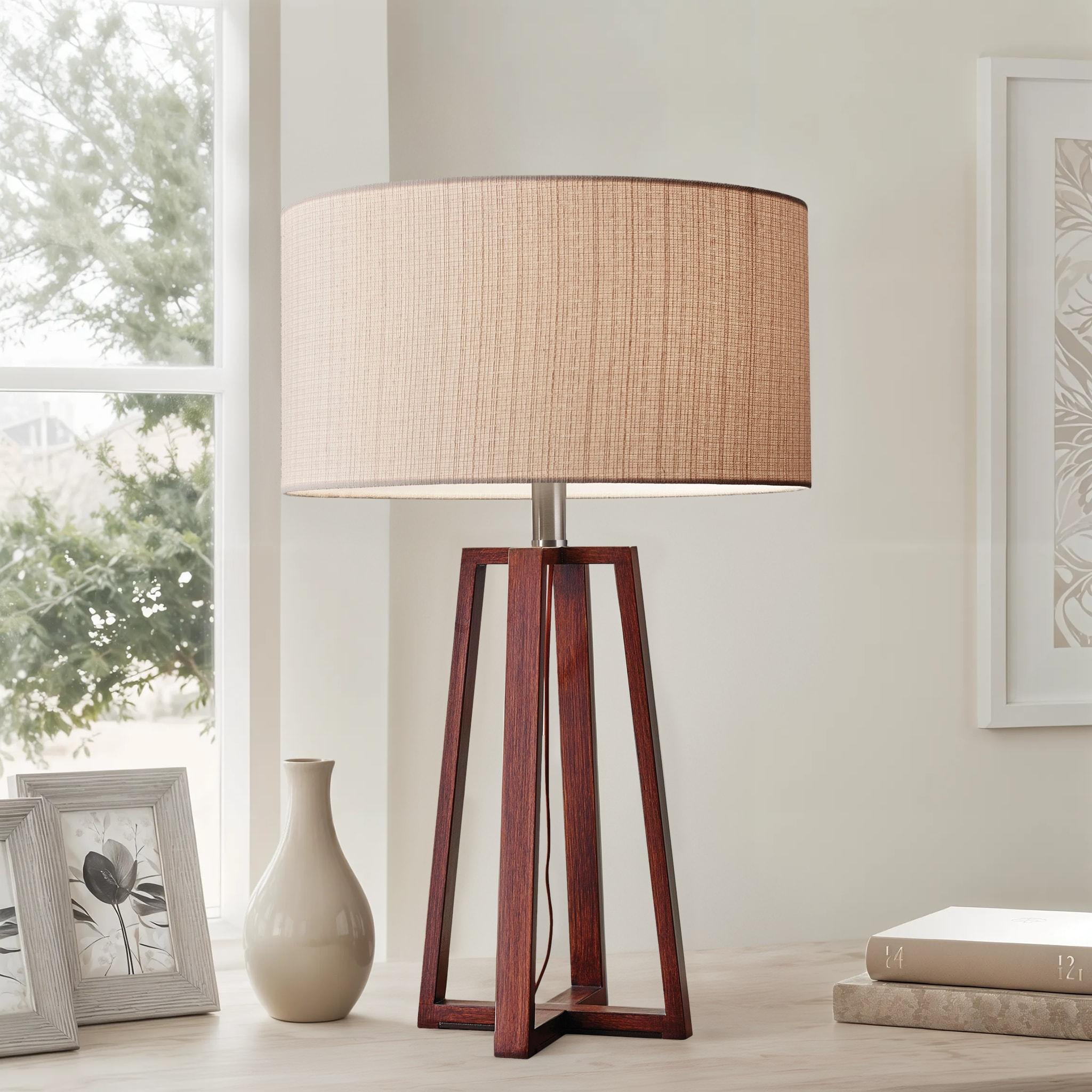 Adesso 23.75" Quinn Table Lamp Brown: ETL Listed, Linen Shade, No Assembly Required
