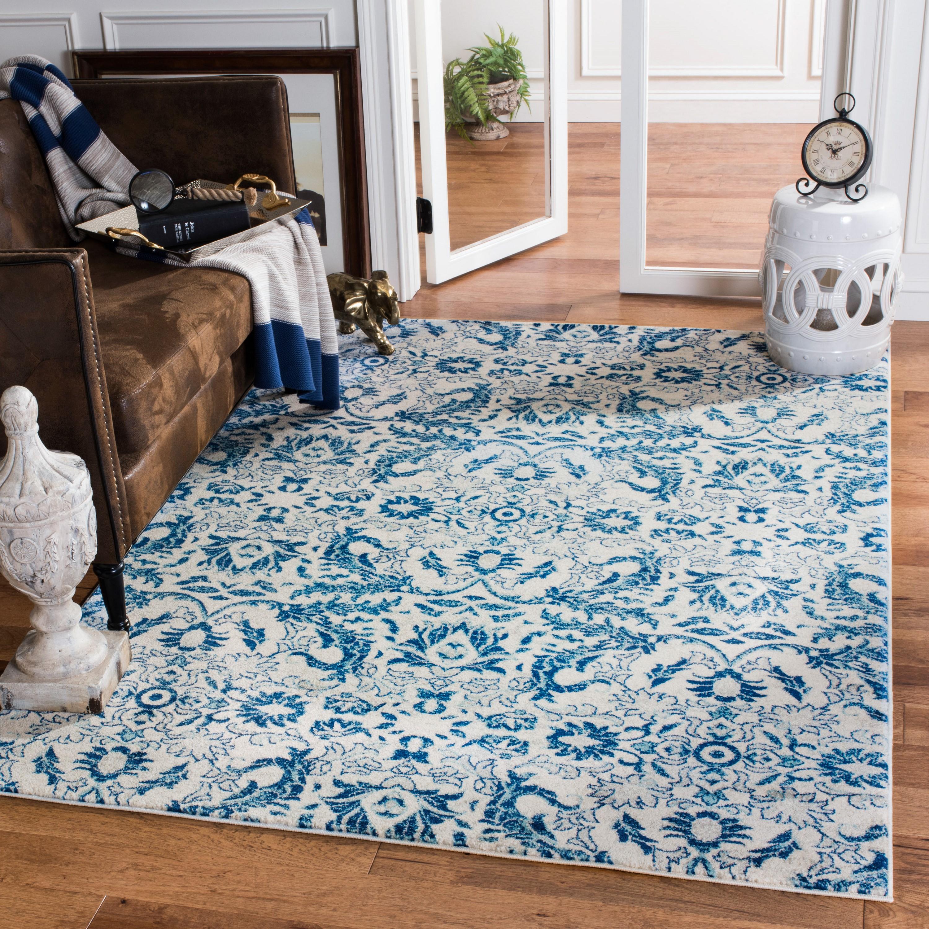 Evoke EVK238 Power Loomed Accent Rug - Ivory/Blue - 3'x5' - Safavieh.