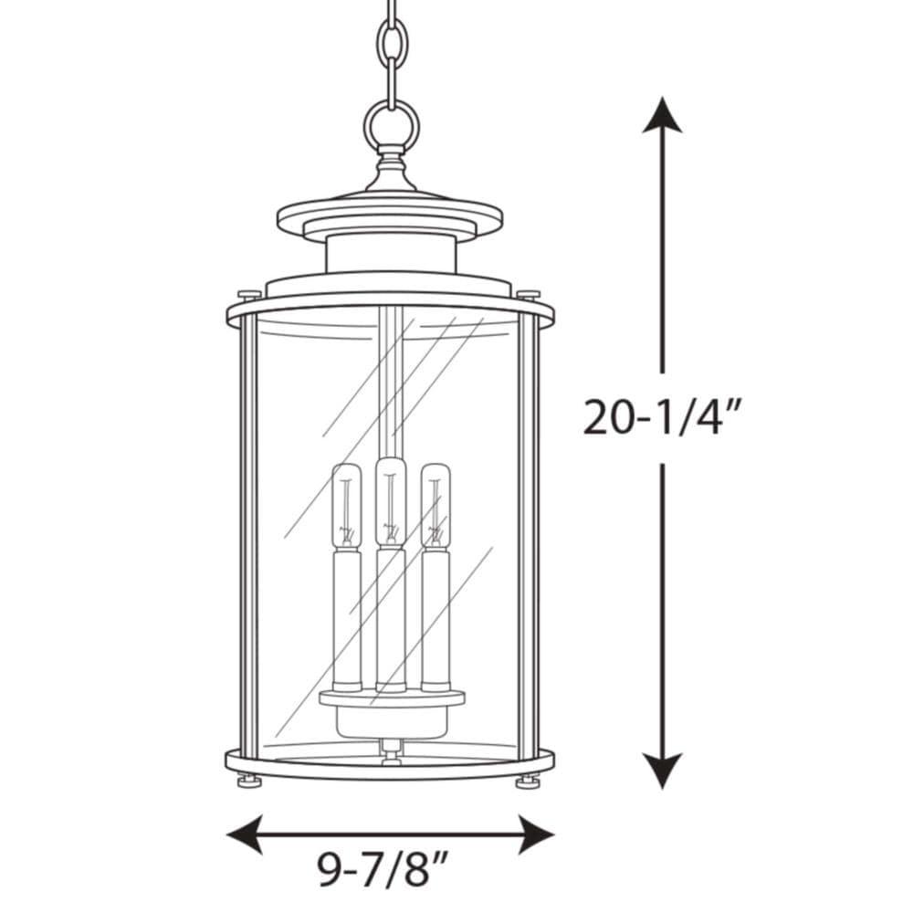 Progress Lighting Squire 3-Light Hanging Lantern, Antique Bronze, Clear Glass Shade