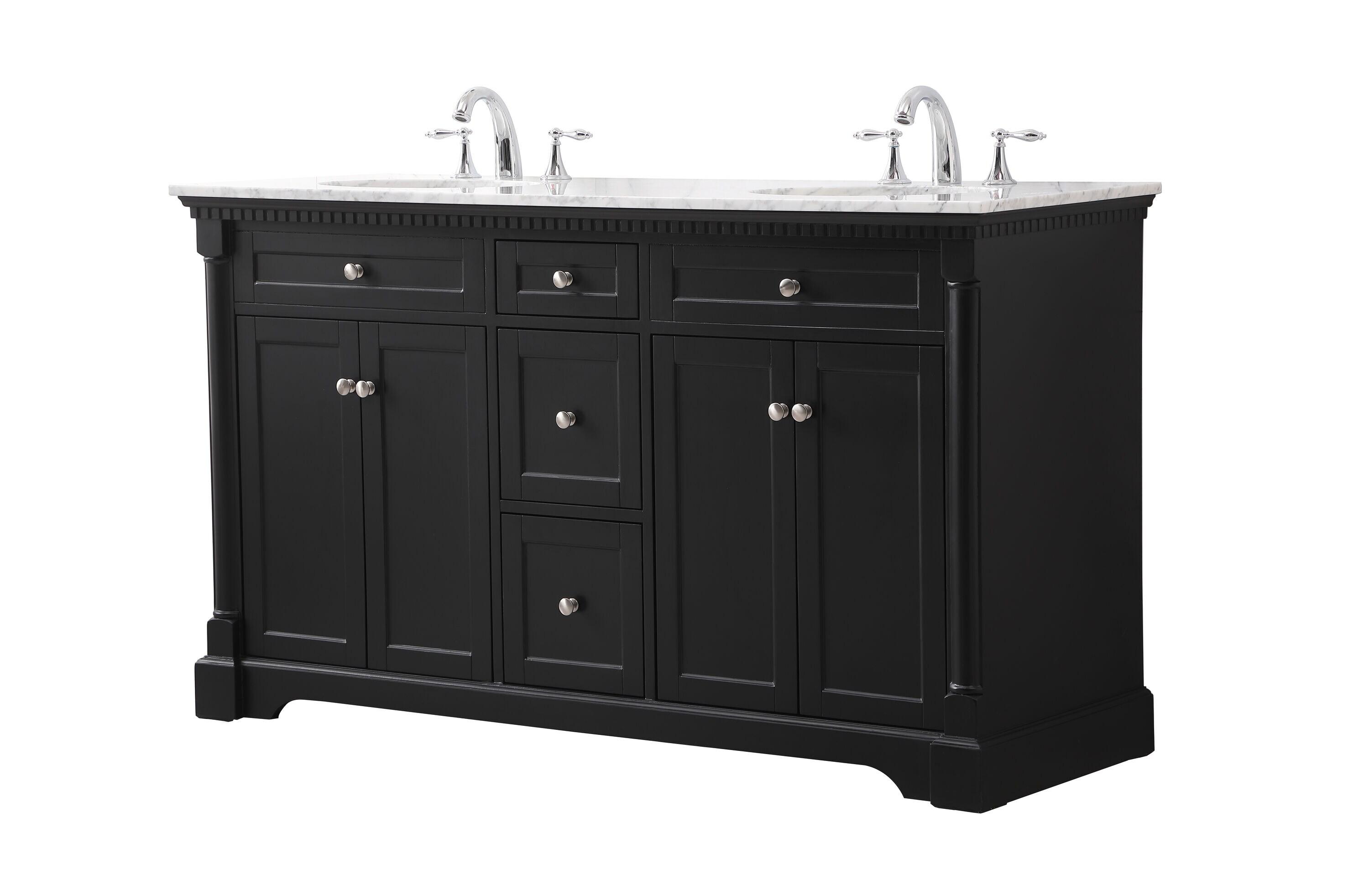 Elegant Decor Clarence 60" Solid Wood Metal Double Bathroom Vanity Set in Black