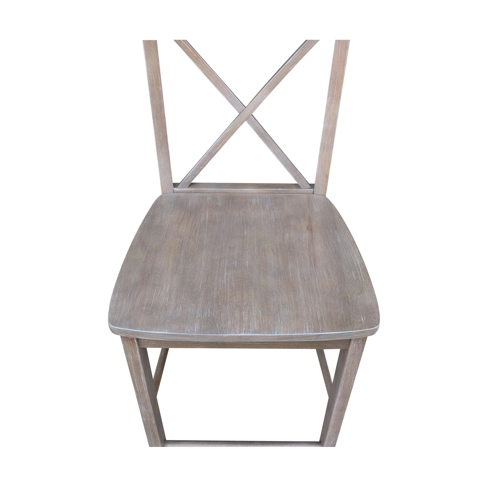 International Concepts 24" X Back Counter Height Barstool Washed Gray/Taupe : Rubberwood Frame, Fixed Seat Height 24"