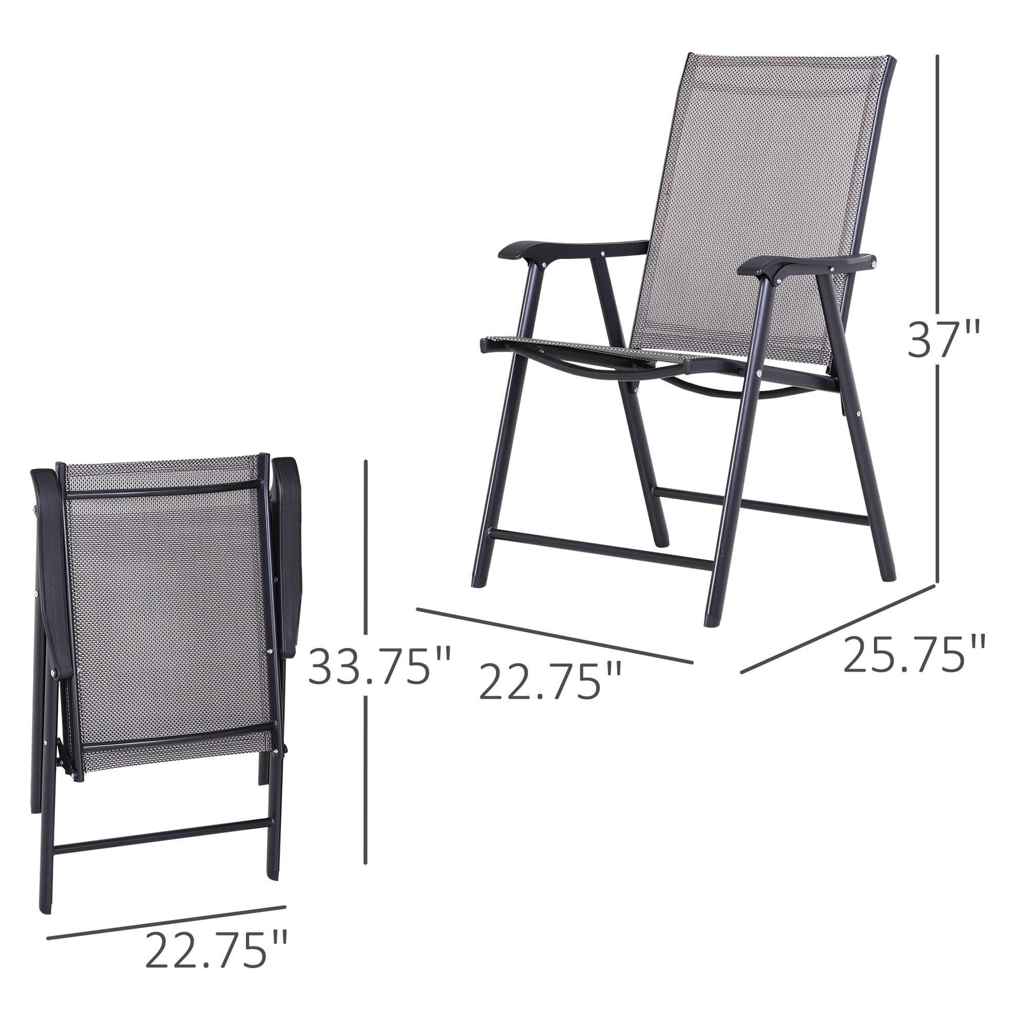 Outsunny Set of 2 Patio Folding Chairs, Stackable Outdoor Sling Chairs with Armrests for Lawn, Camping, Dining, Beach, Metal Frame, Gray