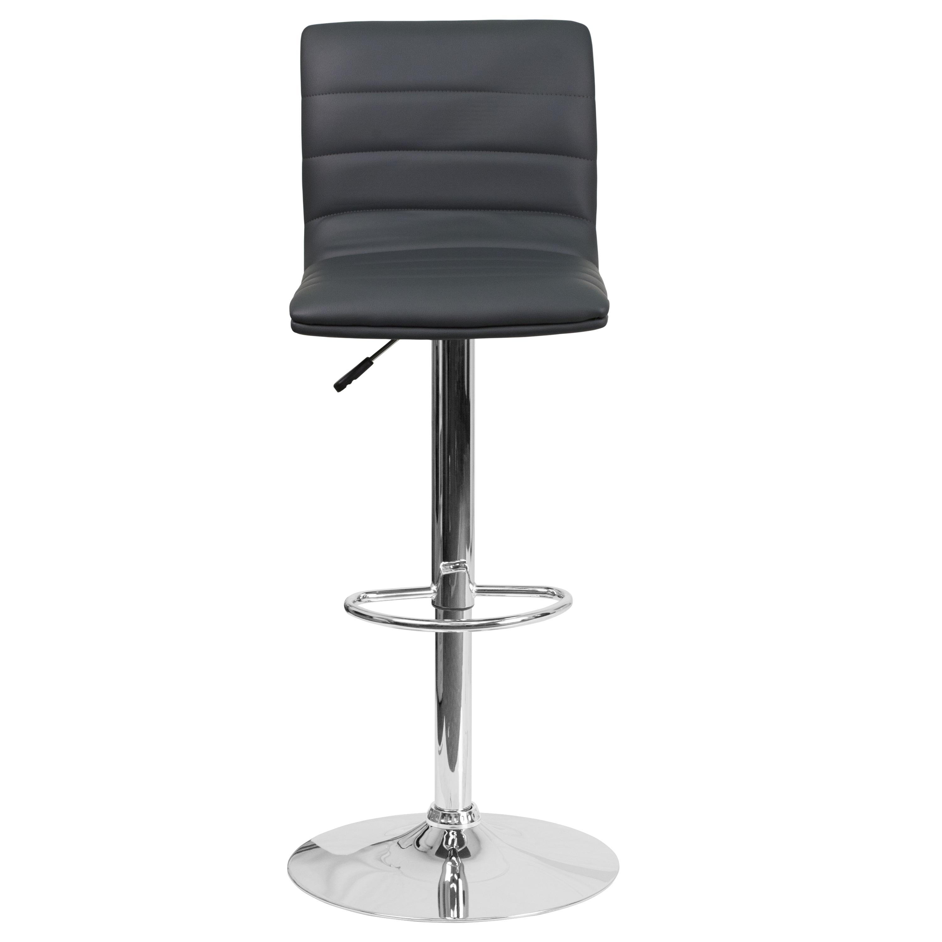 Flash Furniture Modern Gray Vinyl Adjustable Bar Stool with Back, Counter Height Swivel Stool with Chrome Pedestal Base