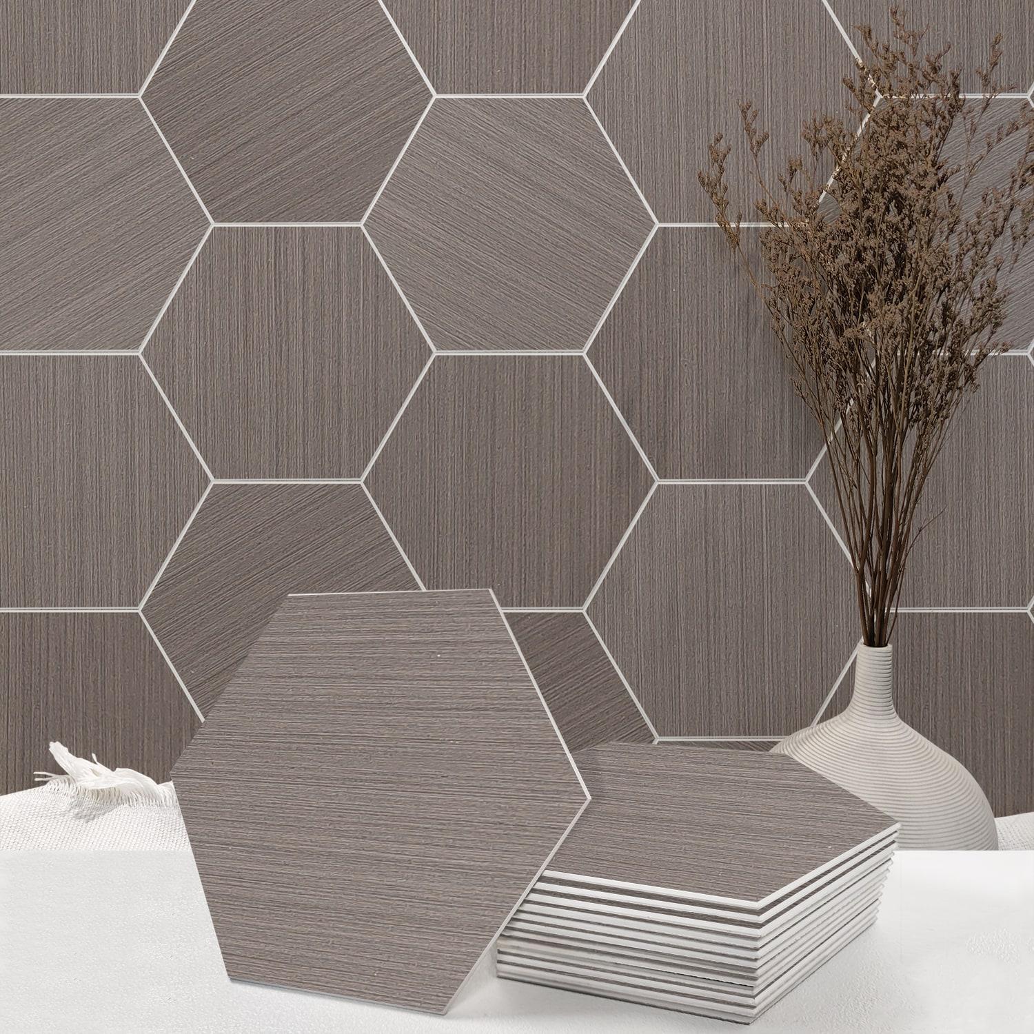 Mocha Hexagon Peel and Stick Resin Wall Tiles