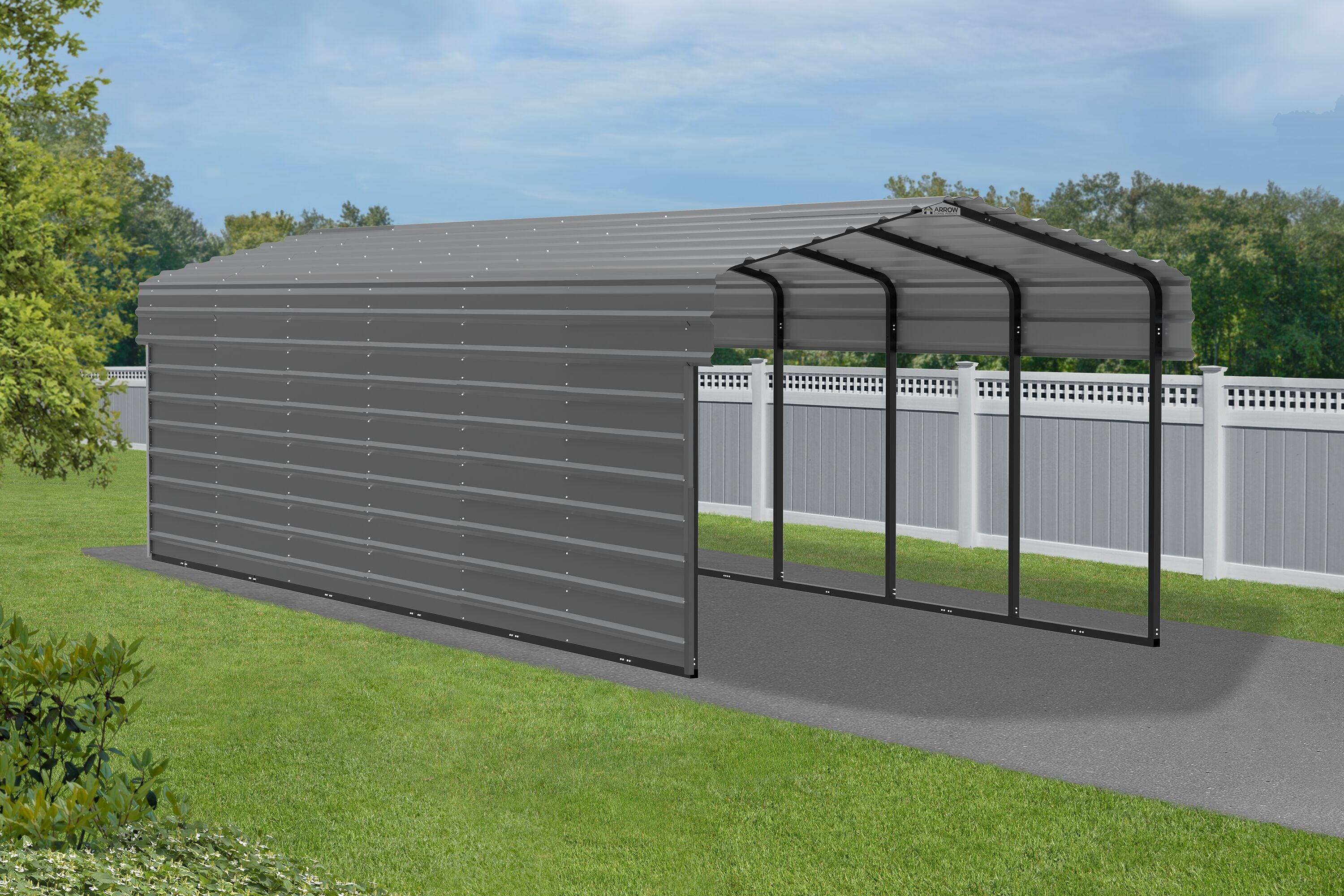 Arrow Arrow Steel Carport with 1 Side Wall Kit 10X29X7