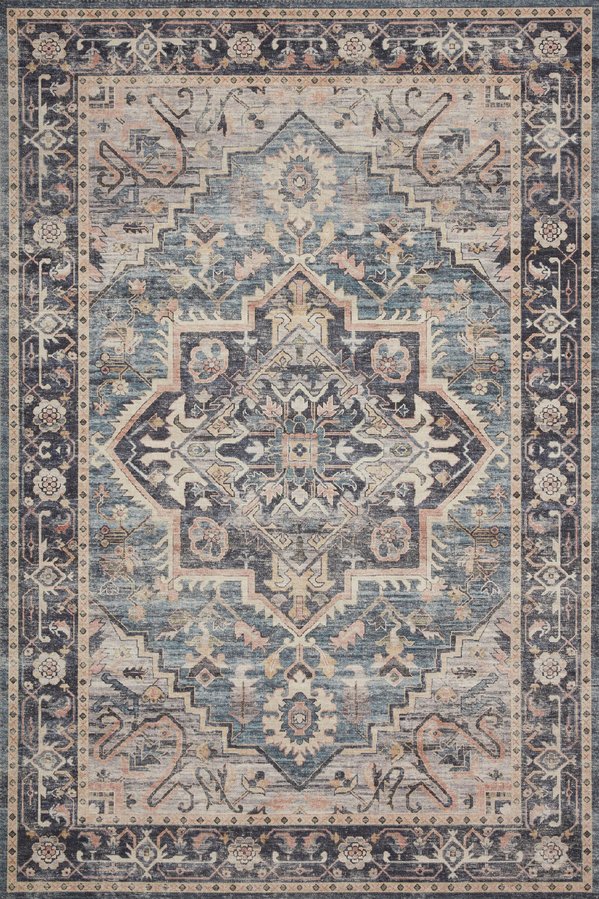 Hathaway Navy and Multi Traditional Distressed Area Rug