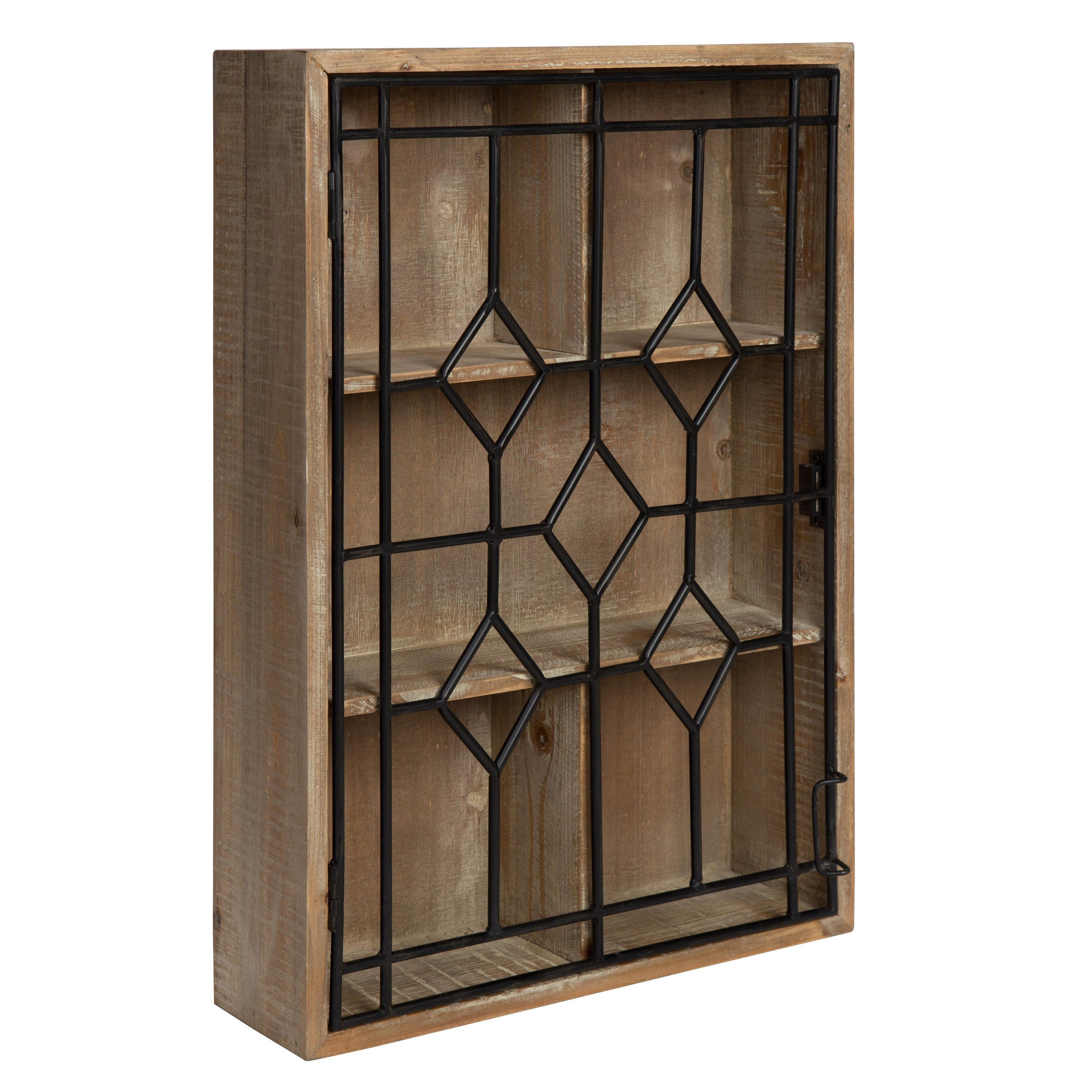 Kate and Laurel - Megara Wooden Decorative Curio Cabinet with Black Iron Door, Rustic Brown