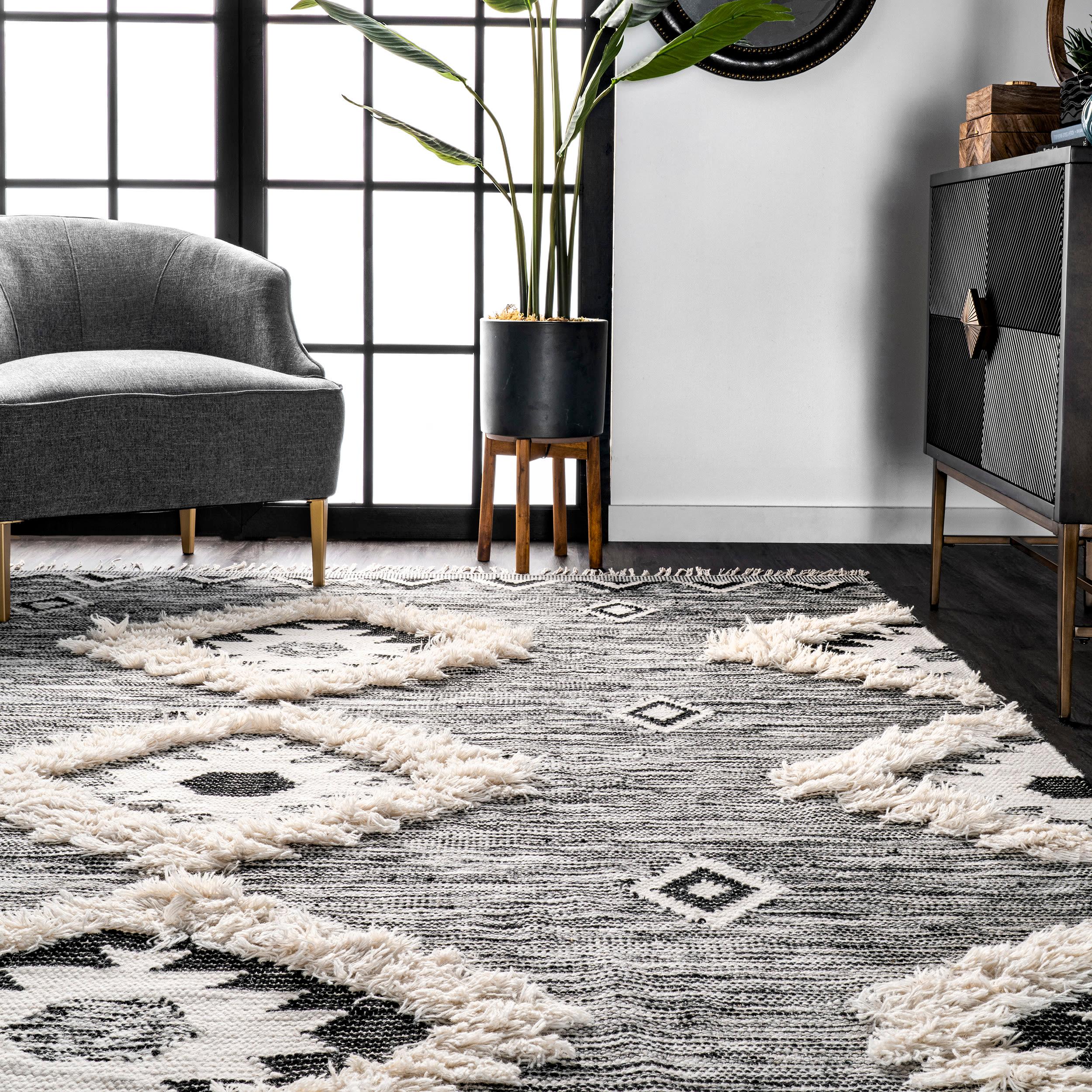 Nuloom Savannah Diamond 3x5 Wool Accent Indoor Area Rug for Living Room Bedroom Dining Room Entryway Kitchen, Black/Ivory