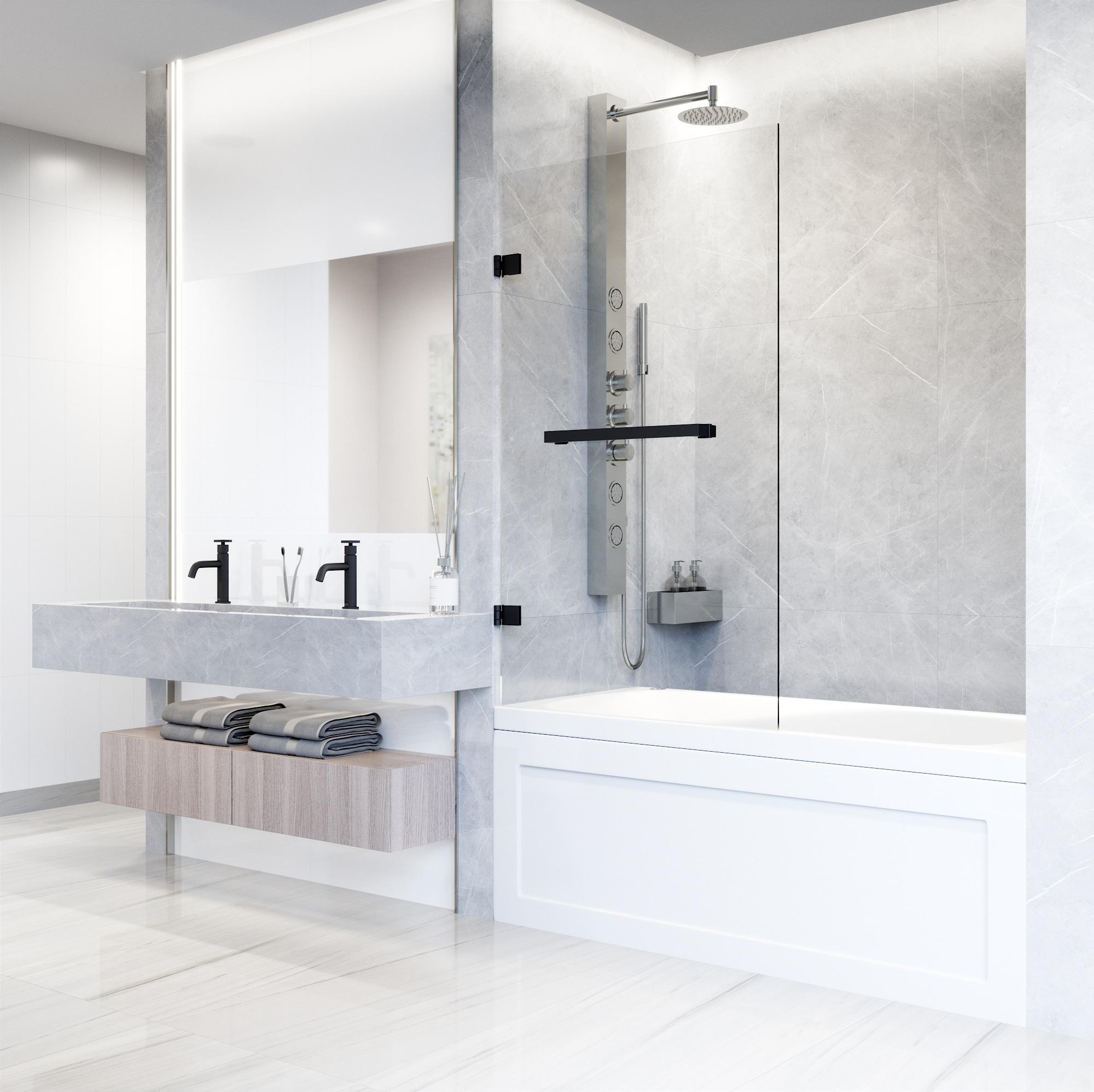 Rialto 34" W x 58" H Hinged Frameless Tub Door with with 5/16" Glass