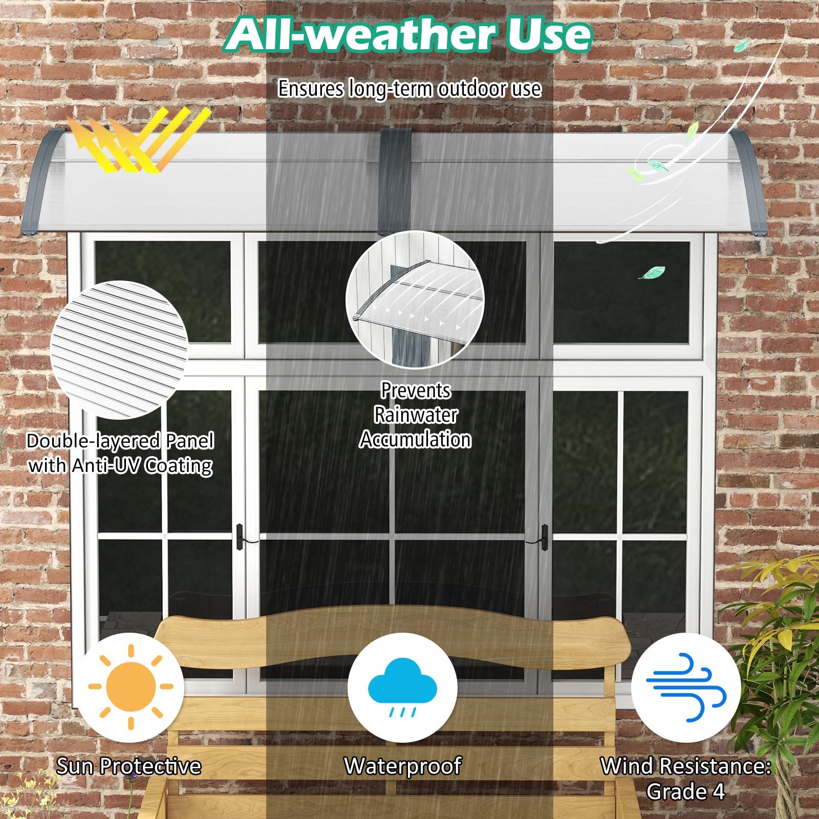 48" x 40" Window Awning, Awnings for Doors, with Hollow Sheet, Rain Snow Sunlight, Outdoor Awning Canopy Exterior for Porch, Deck, Patio, Balcony, Gray