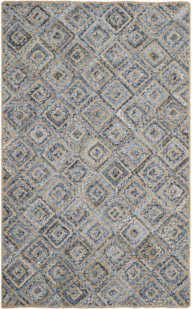 SAFAVIEH Cape Cod Alayna Braided Geometric Jute Area Rug, 5' x 8', Natural/Blue