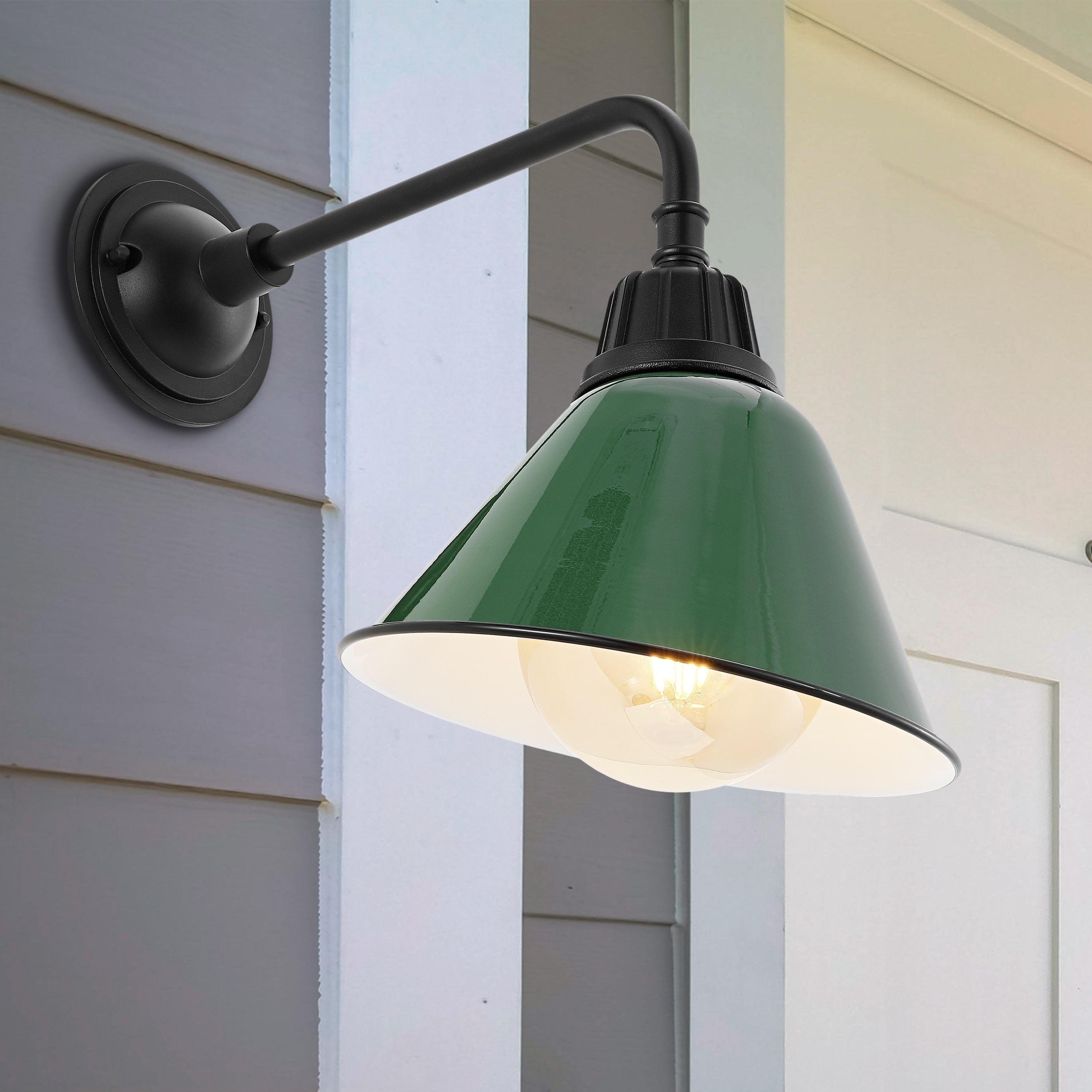 Croydon 9.63" 1-Light Farmhouse Industrial Indoor/Outdoor Iron LED Gooseneck Arm Outdoor Sconce, Green