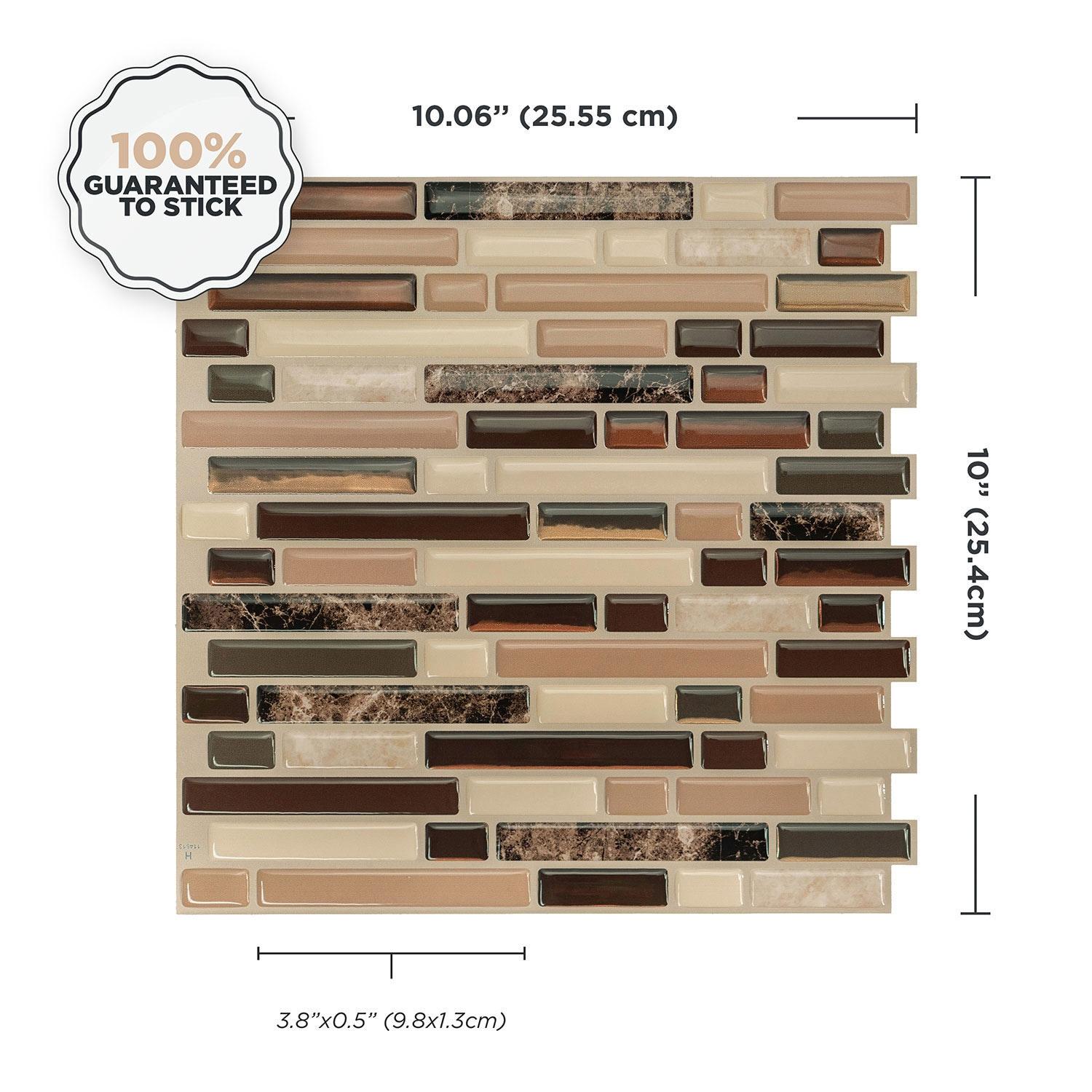 Smart Tiles 10.06''x10'' Self Adhesive 3D Peel and Stick Backsplash Tiles Brown: Vinyl Kitchen Decor Stick On Backsplash