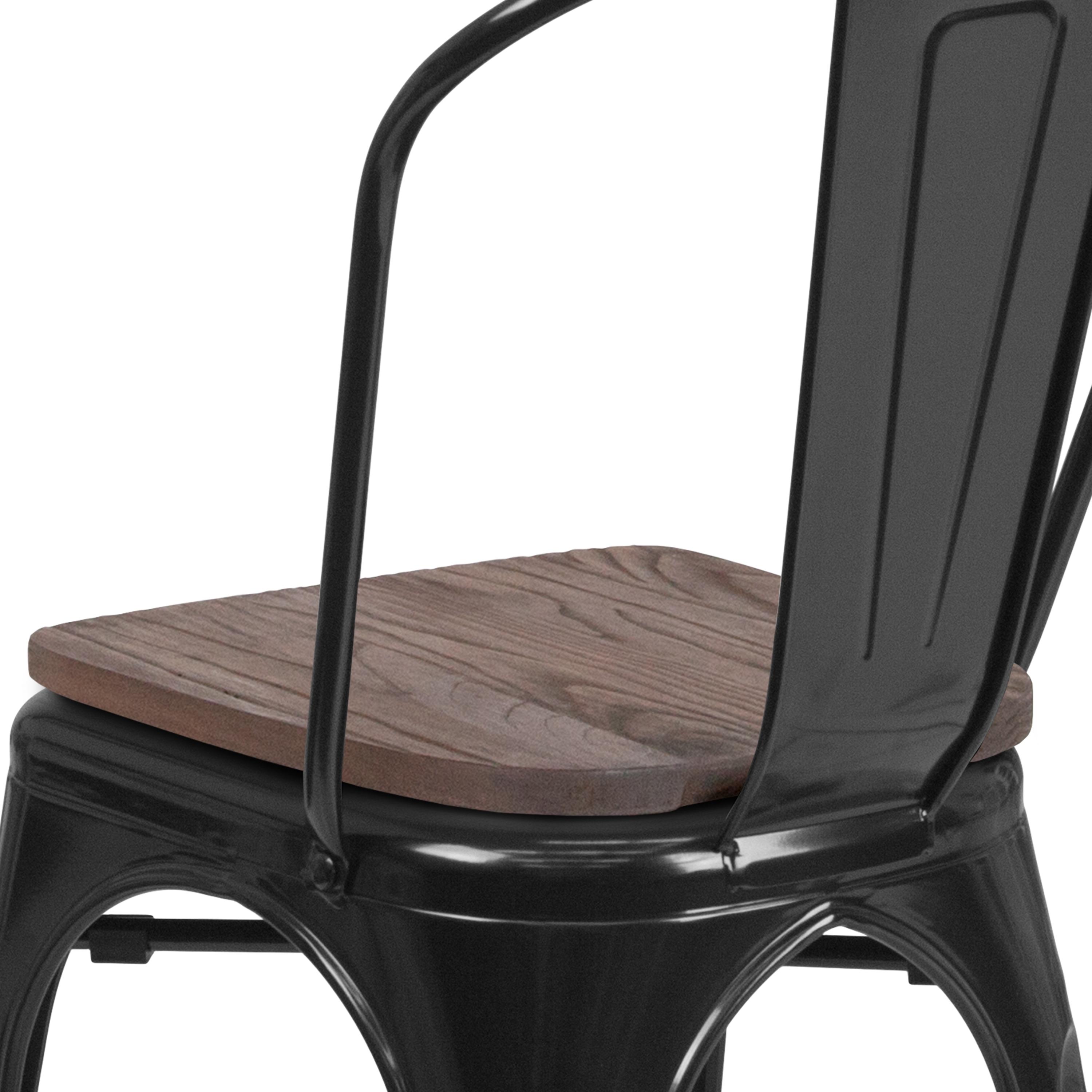 Flash Furniture Black Metal Stackable Chair with Wood Seat