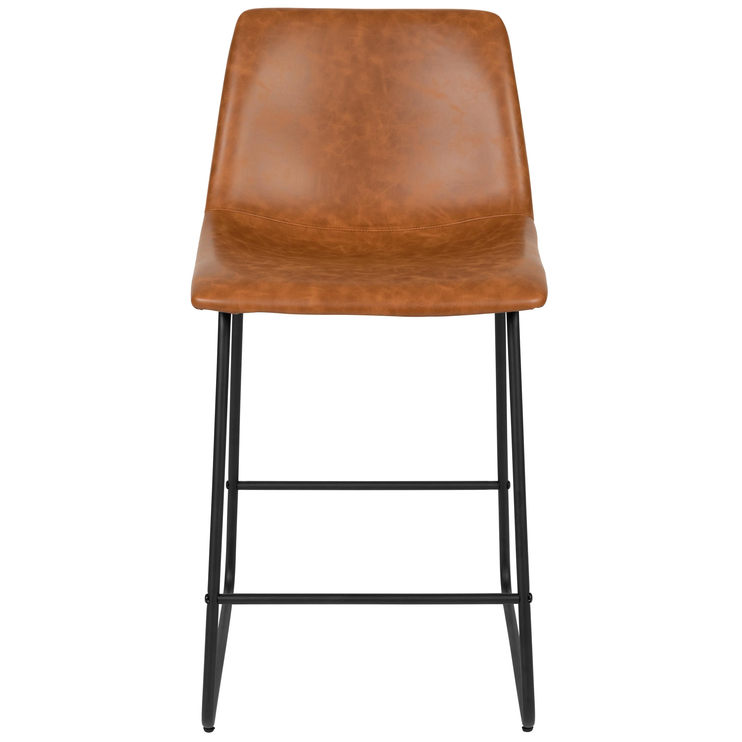 Flash Furniture 24 inch LeatherSoft Counter Height Barstools in Light Brown, Set of 2