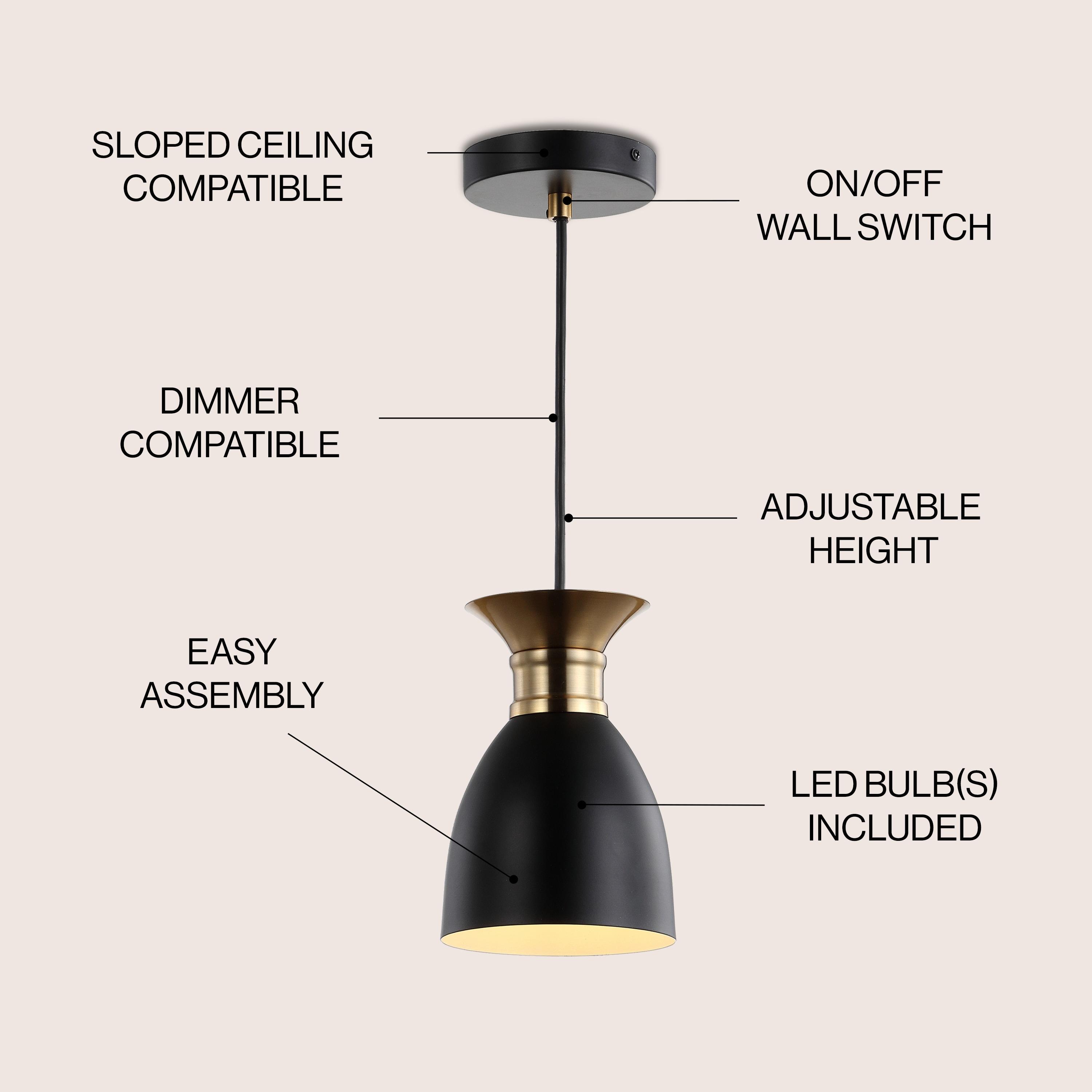 Edison 5.75 in. 1-Light Black/Brass Gold Metal LED Pendant