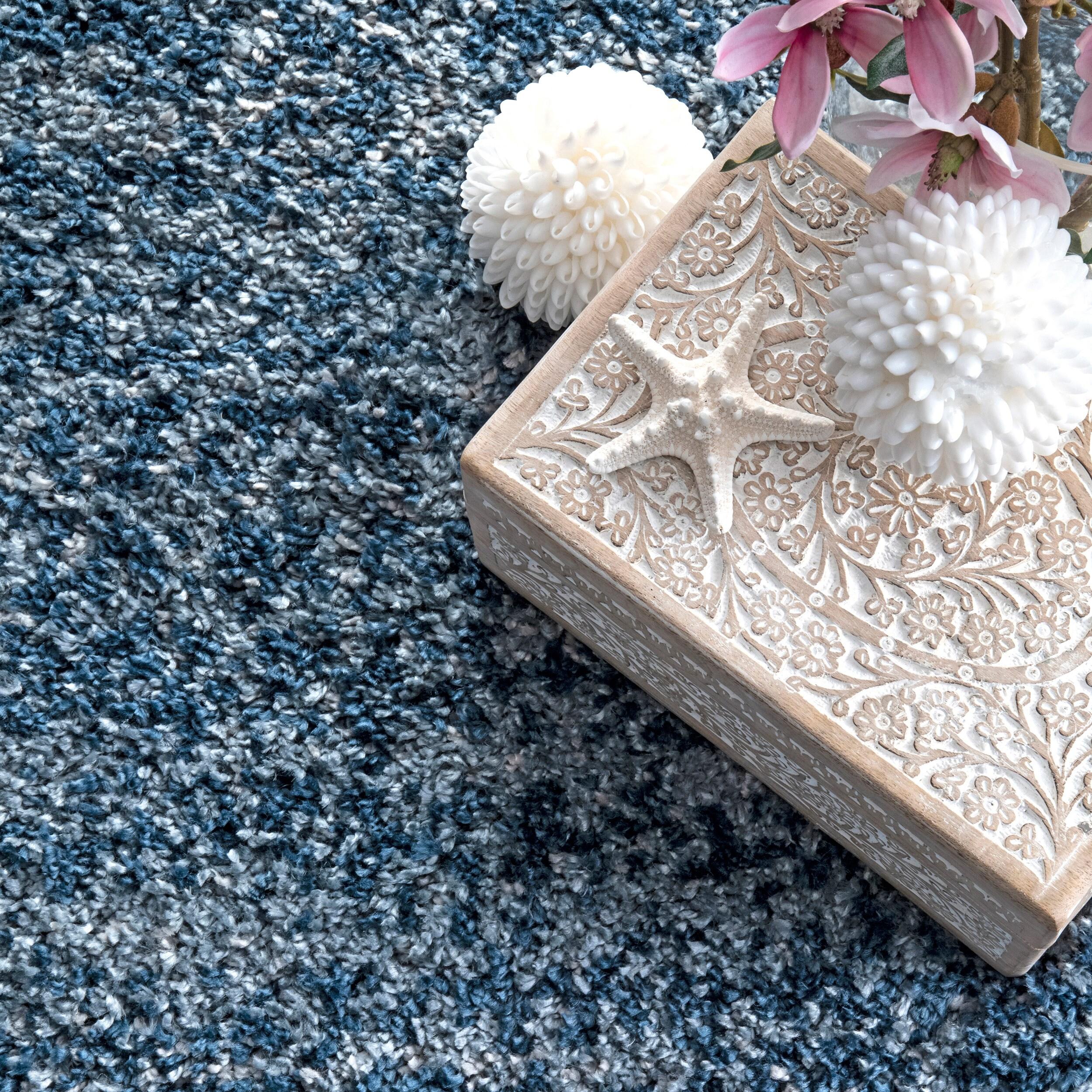 Nuloom Brooke Solid 2x8 Runner Shag Indoor Area Rug for Living Room Bedroom Dining Room Nursery Entryway Hallway, Blue/Ivory