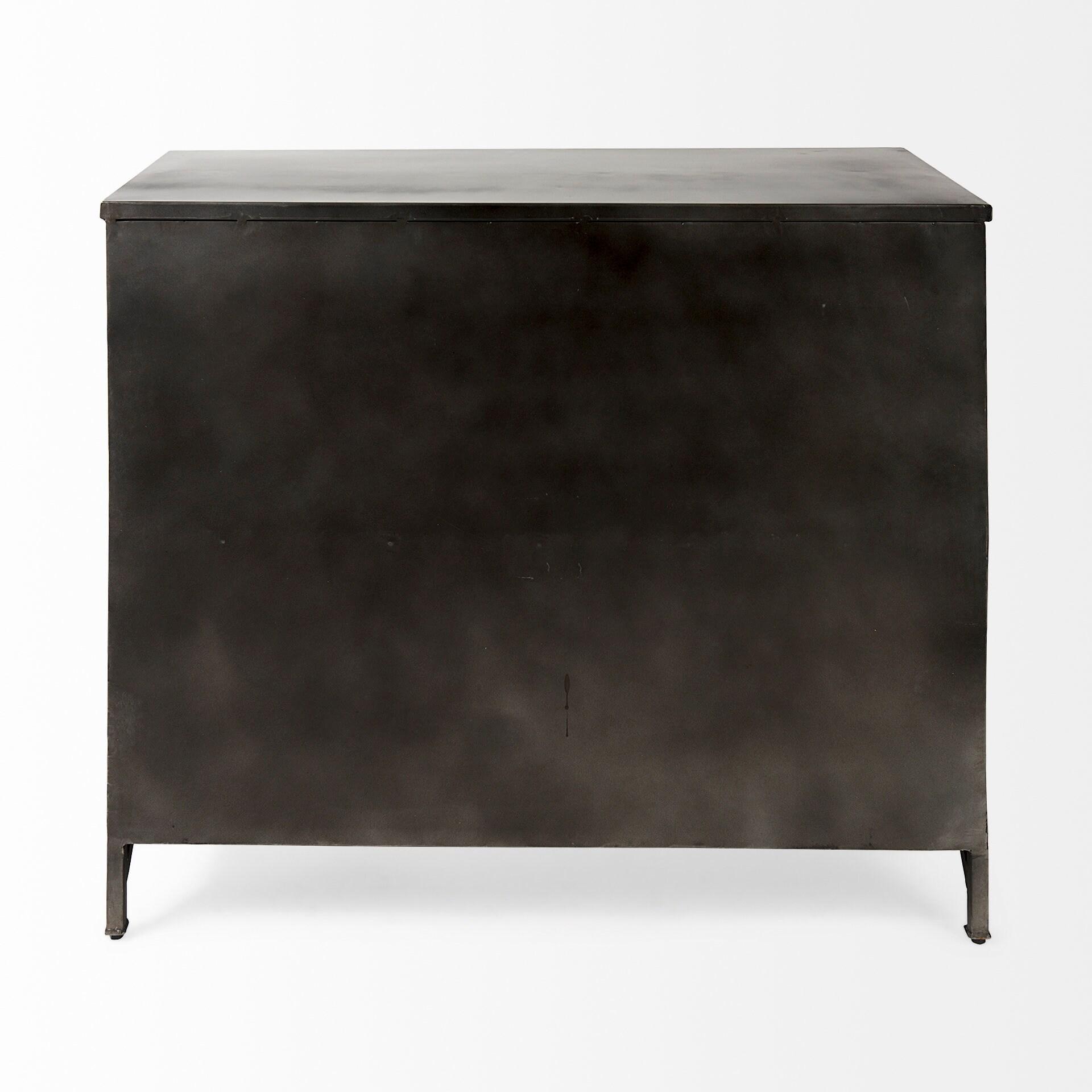 Poppy Black Iron Glass Paneled Distressed Sideboard with Storage