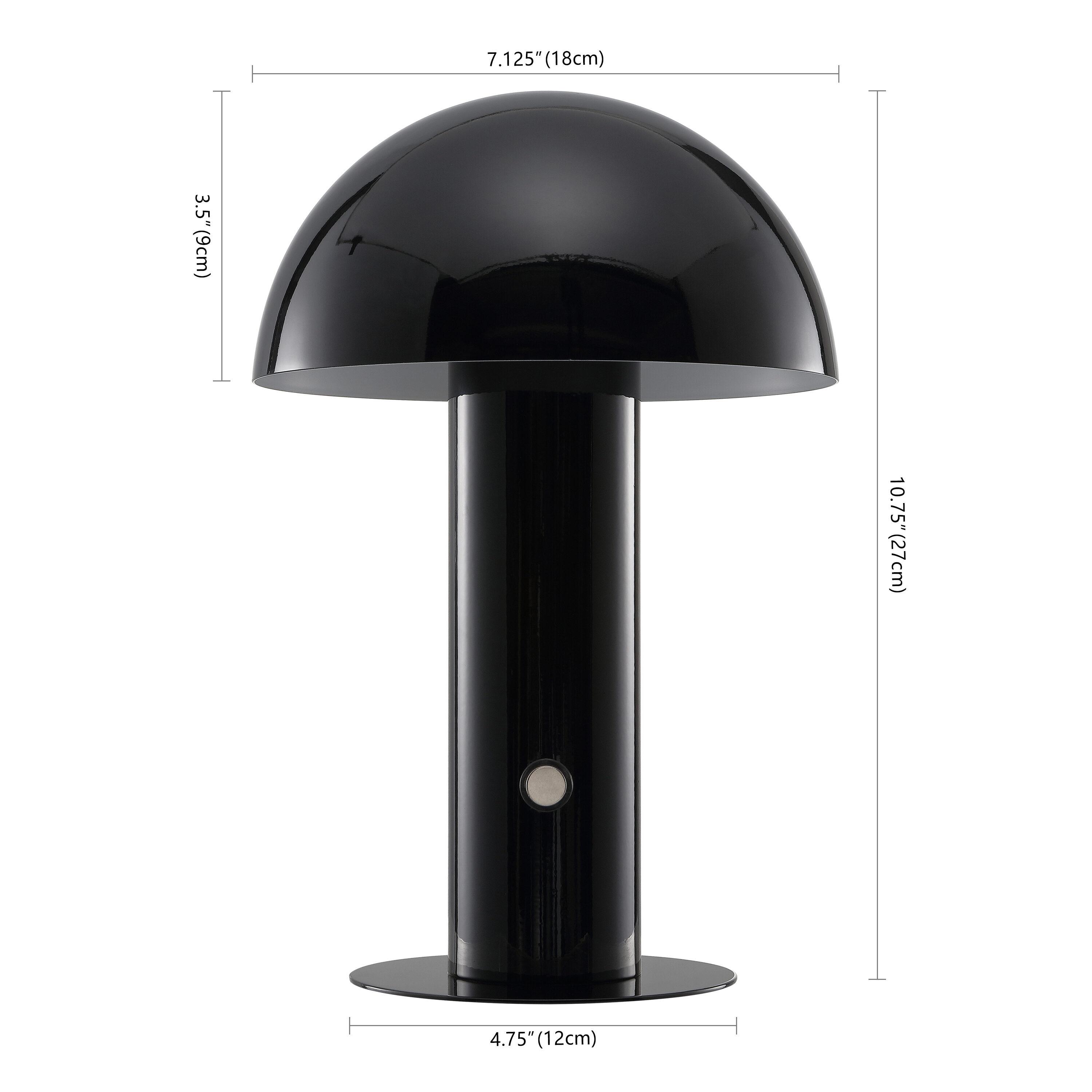 Boletus 10.75" Contemporary Bohemian Rechargeable/Cordless Iron Integrated Portable LED Mushroom Table Lamp, Black