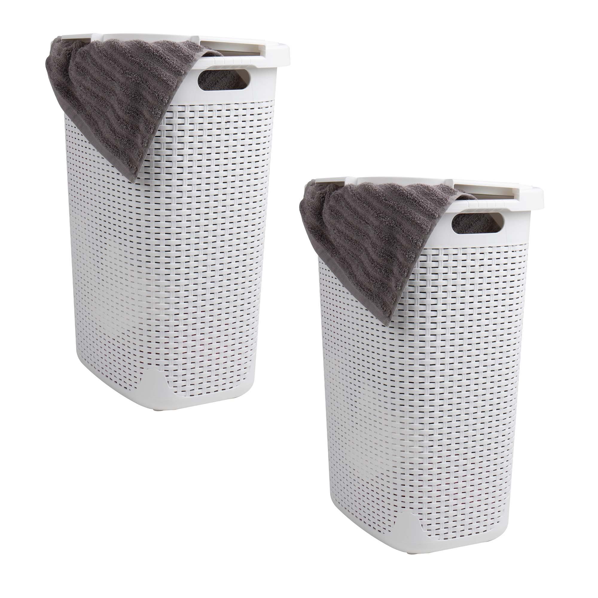 Mind Reader Mind Reader 60L Slim Laundry Hamper, Clothes Basket, Lid, Wicker Style, Plastic, 17.65"L x 13.75"W x 24.15"H, 2-Pack