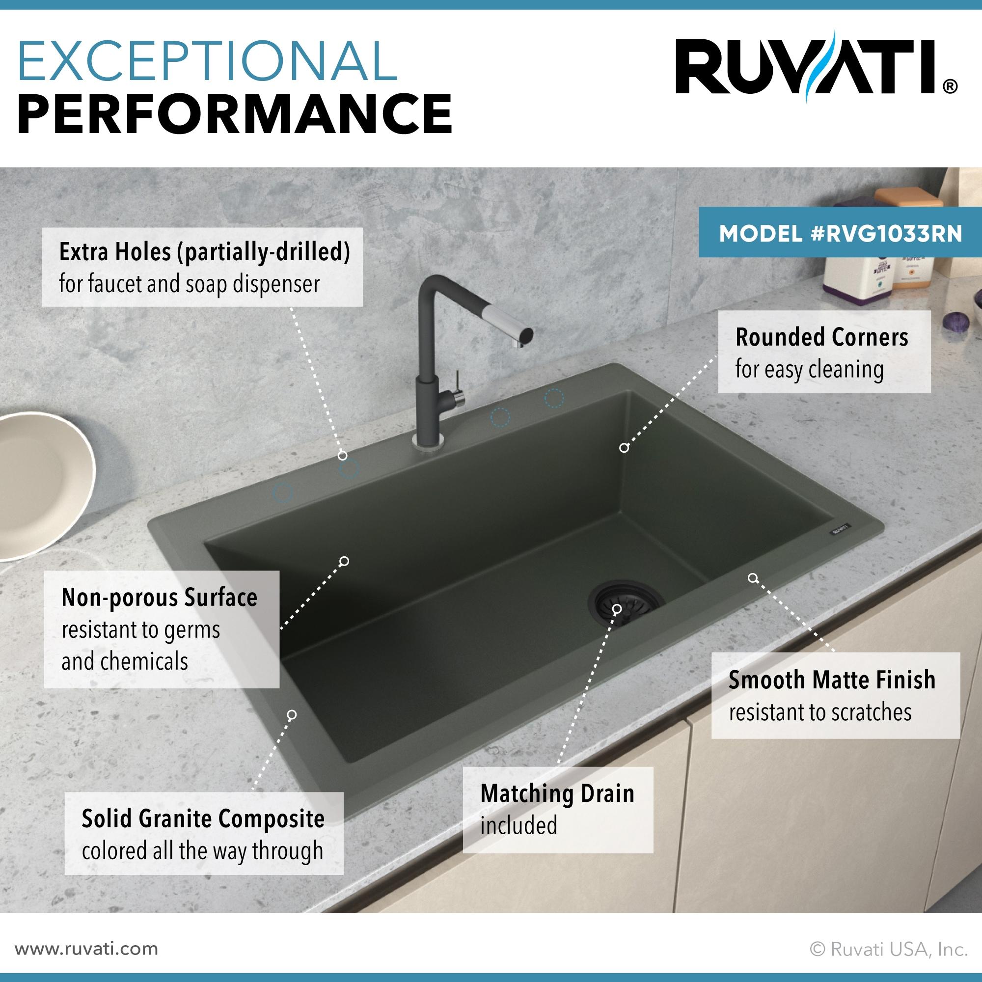 Ruvati 33 x 22 inch Granite Composite Drop-in Topmount Single Bowl Kitchen Sink