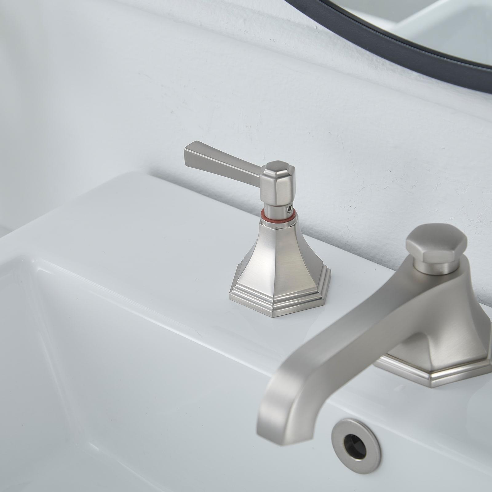 BWE 8 in. Widespread Double Handle 3 Hole Bathroom Faucet Water-Saving With Metal Drain