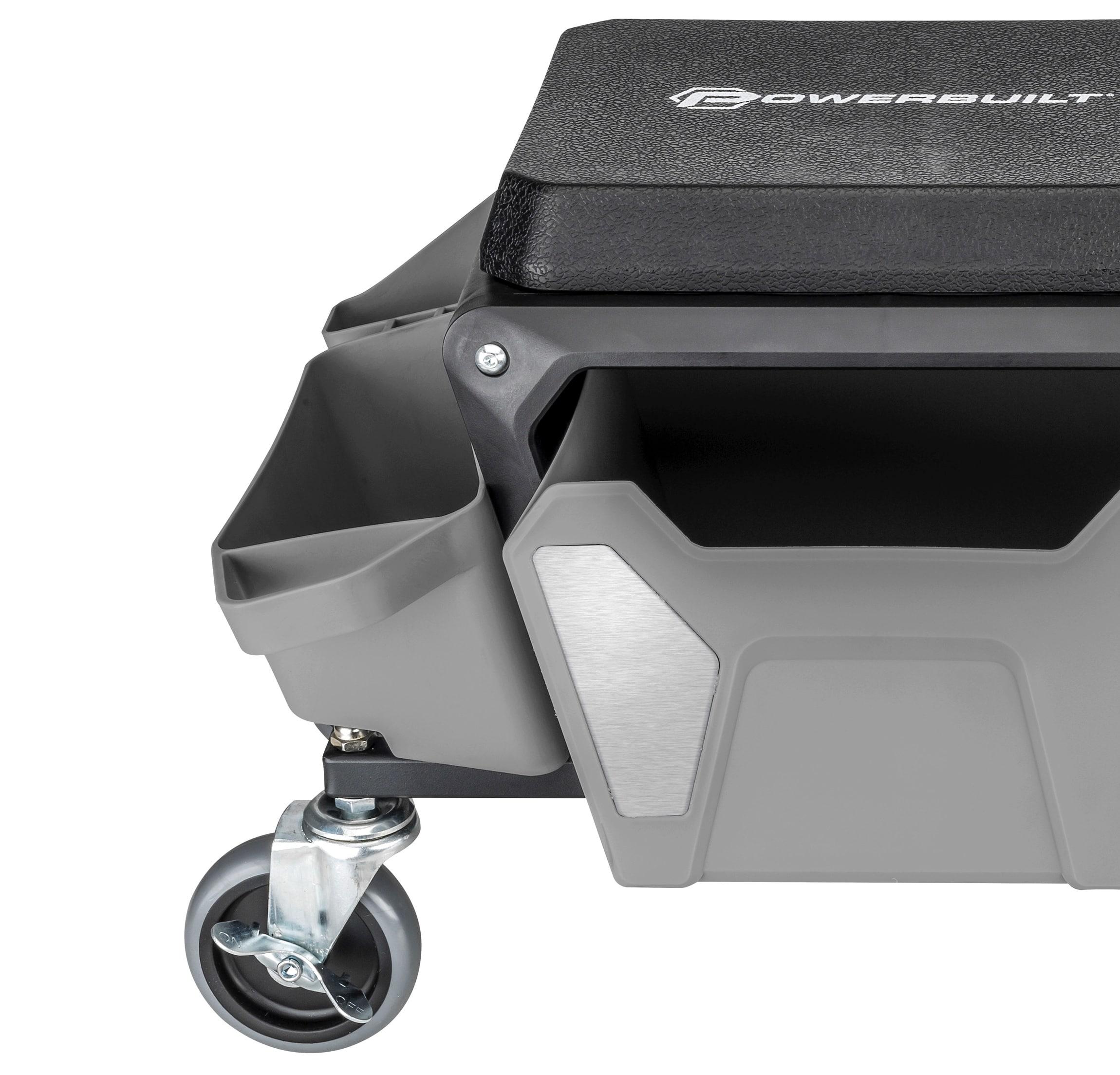 Powerbuilt Rolling Utility Seat with Side Trays and Drawer