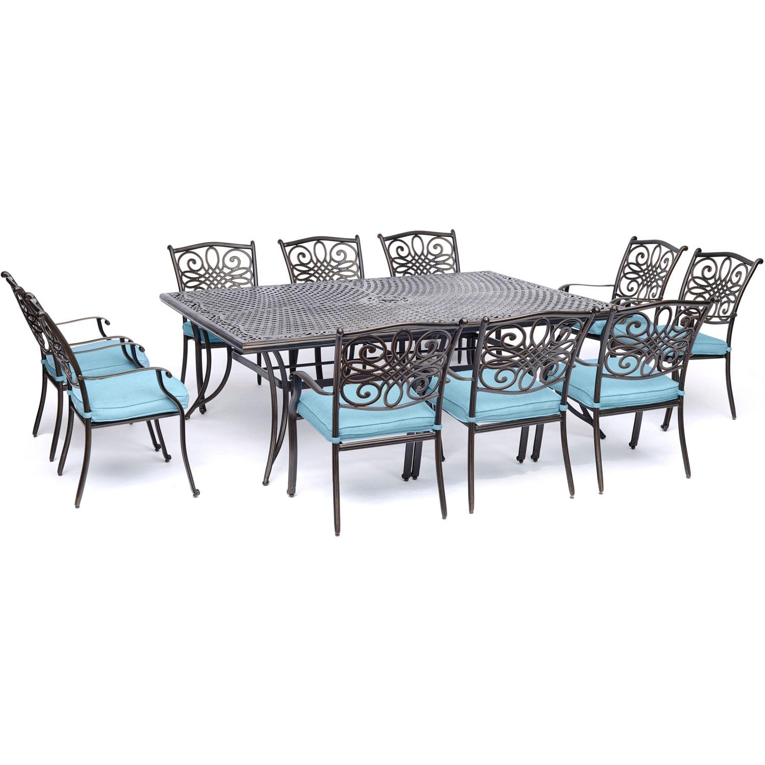 Hanover Traditions 11-Piece Aluminum Outdoor Dining Set, Blue