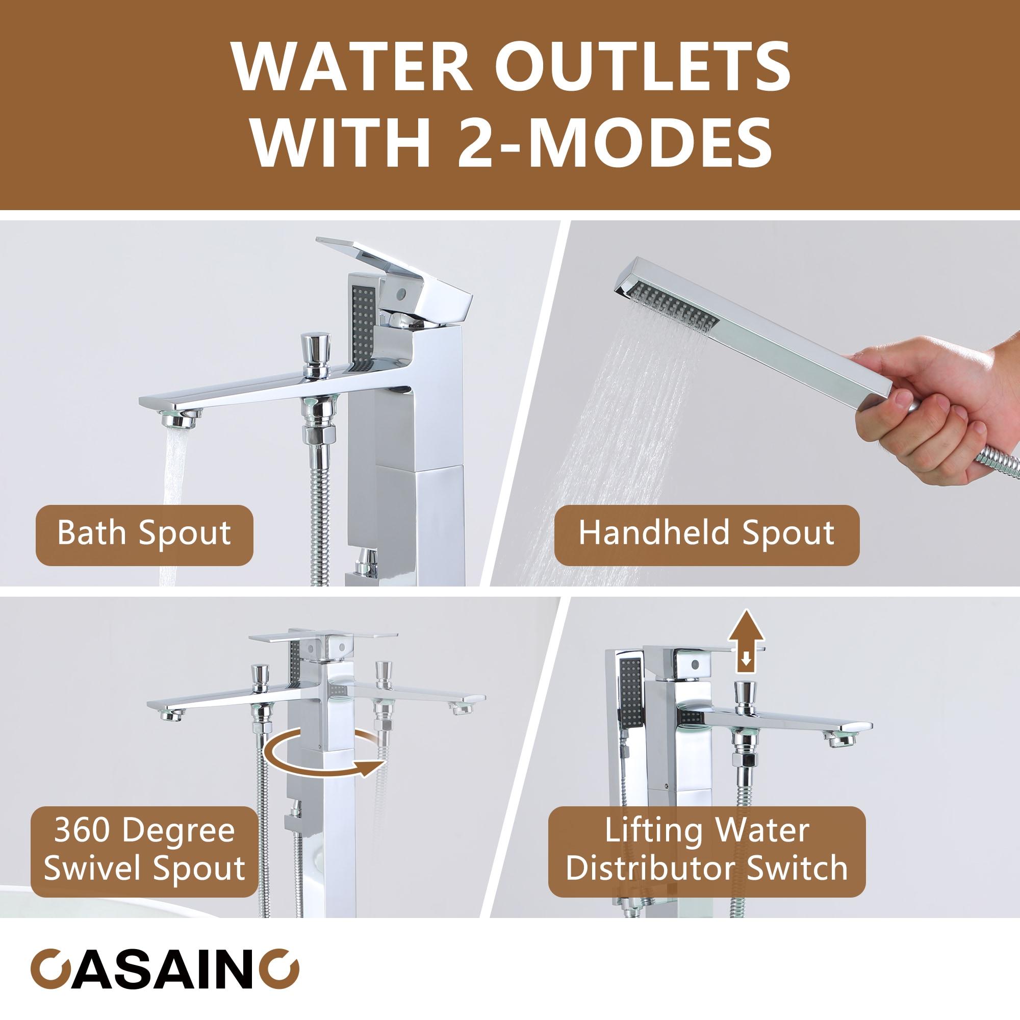 1-Handle Floor Mount Freestanding Tub Faucet with Handheld Shower in Chrome Plated