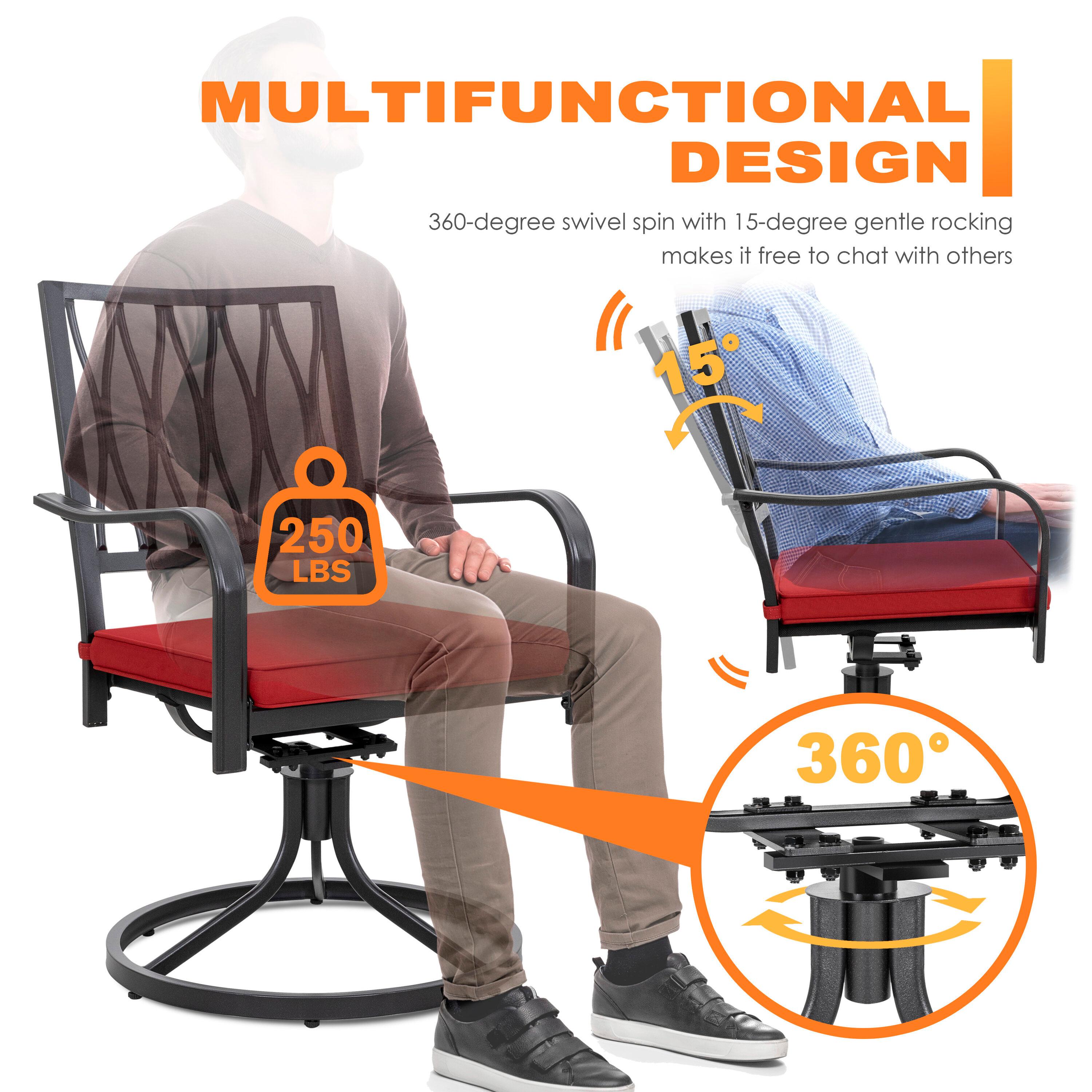 Nuu Garden 7 Piece Outdoor Patio Metal Dining Set with Swivel Cushioned Chairs & Rectangle Table for 6-Person,Black and Red Cushion