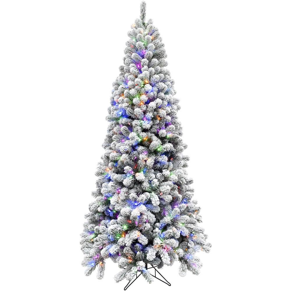 Fraser Hill Farm 6.5-Ft. Alaskan Pine Flocked Artificial Christmas Tree with Dual Multicolor & Warm White LED Lights