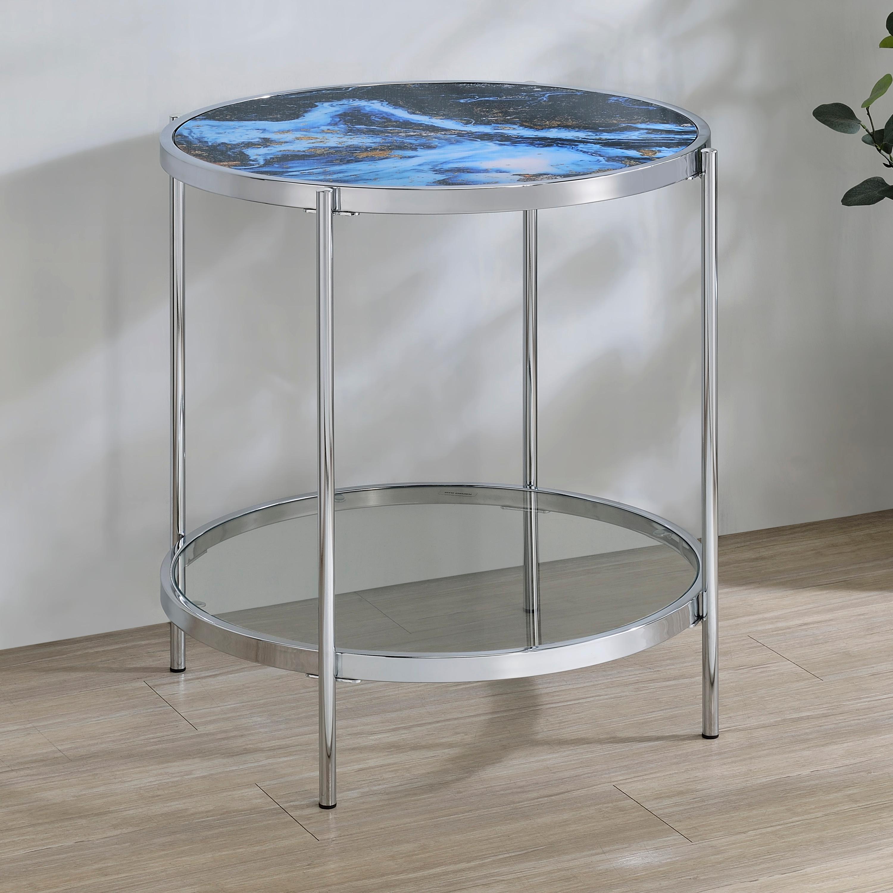 Steve Silver Averie Contemporary 23" Reversible Round End Table, Blue