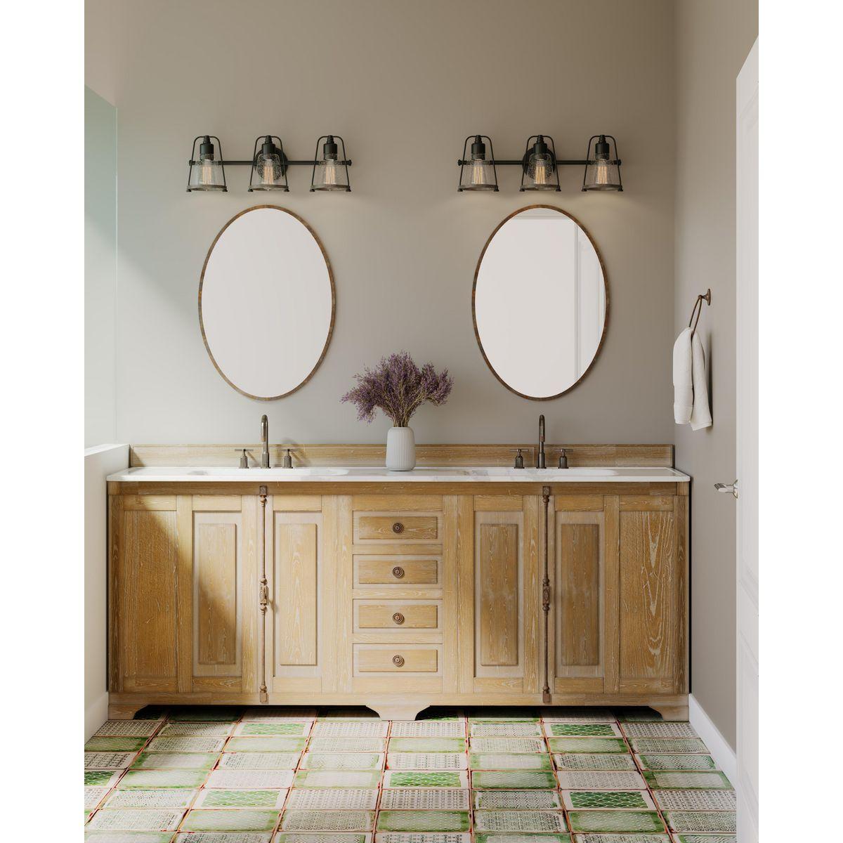 Progress Lighting Conway 3-Light Bath Vanity Light, Steel, Matte Black, Clear Seeded Glass Shade