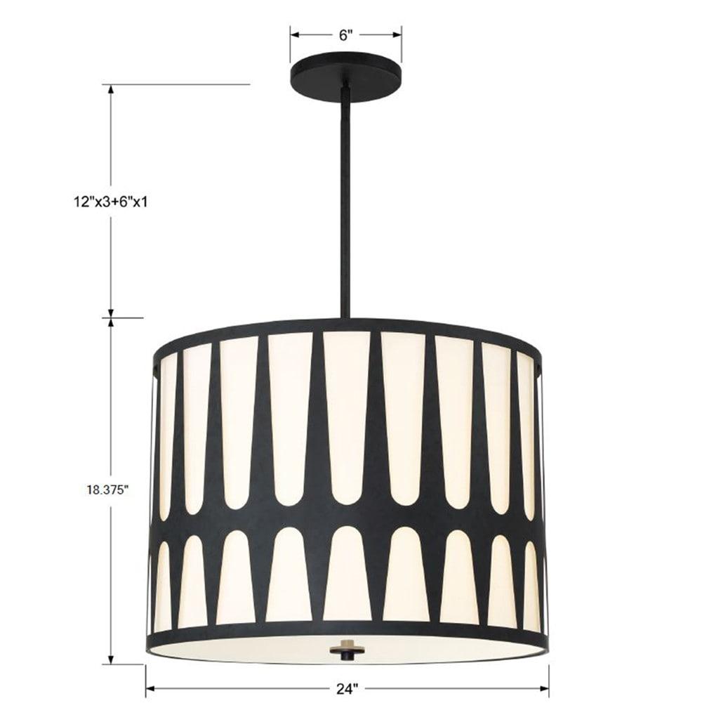 Royston Black Steel 5-Light Drum Pendant with White Silk Shade