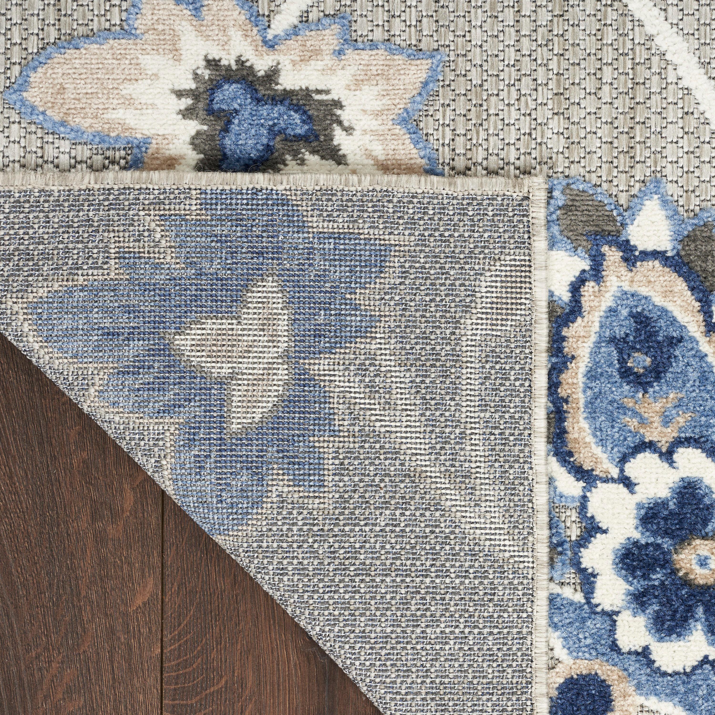 Nourison Aloha Floral Farmhouse Flatweave High-Low Indoor Outdoor Area Rug Blue Grey 3'6" x 5'6"