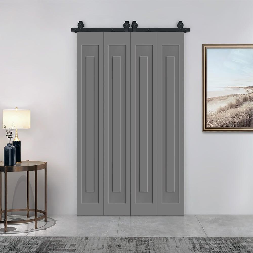 Calhome 3 PANEL Shaker Composite Double Bi-Fold Door with Sliding Barn Door Hardware Kit