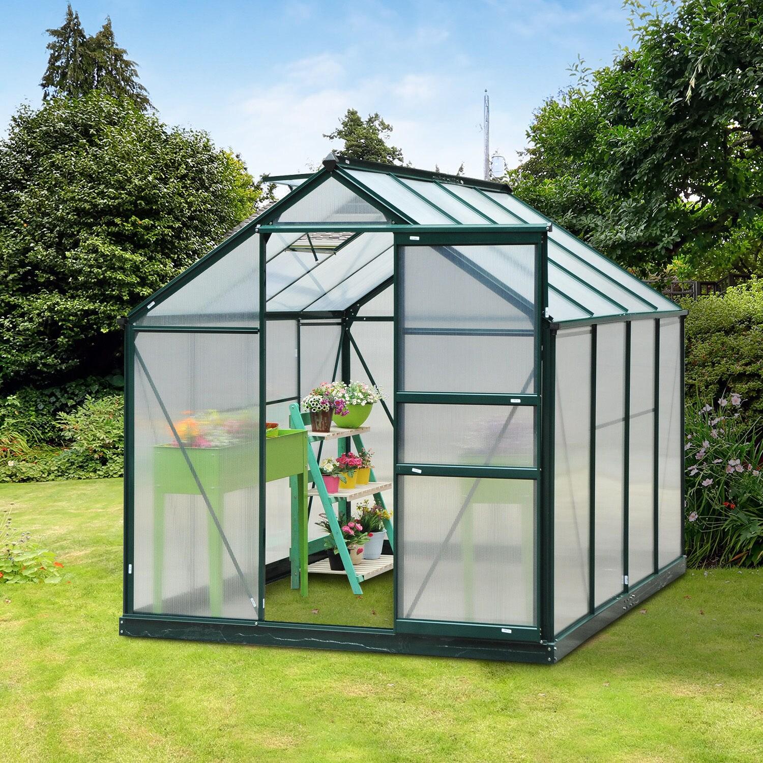 Outsunny 6.2' x 8.3' x 6.6' Polycarbonate Greenhouse, Heavy Duty Outdoor Aluminum Walk-in Green House Kit with Vent & Door for Backyard Garden, Green
