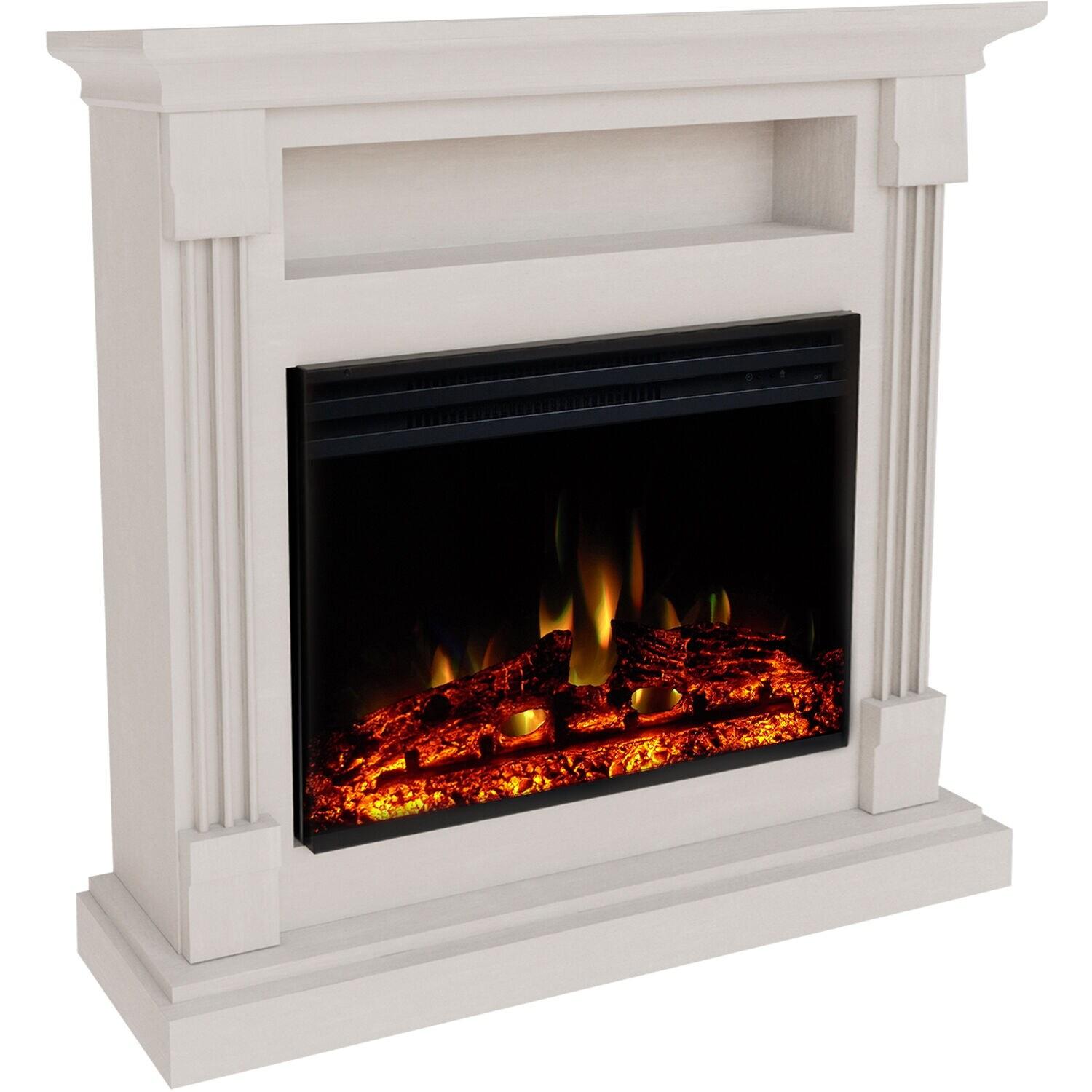 Cambridge Sienna 34'' Freestanding Electric Fireplace with Remote| Multi-Color Flame| Log Insert | White Mantel | For Rooms up to 210 Sq.Ft. | Adjustable Heat Settings | Timer