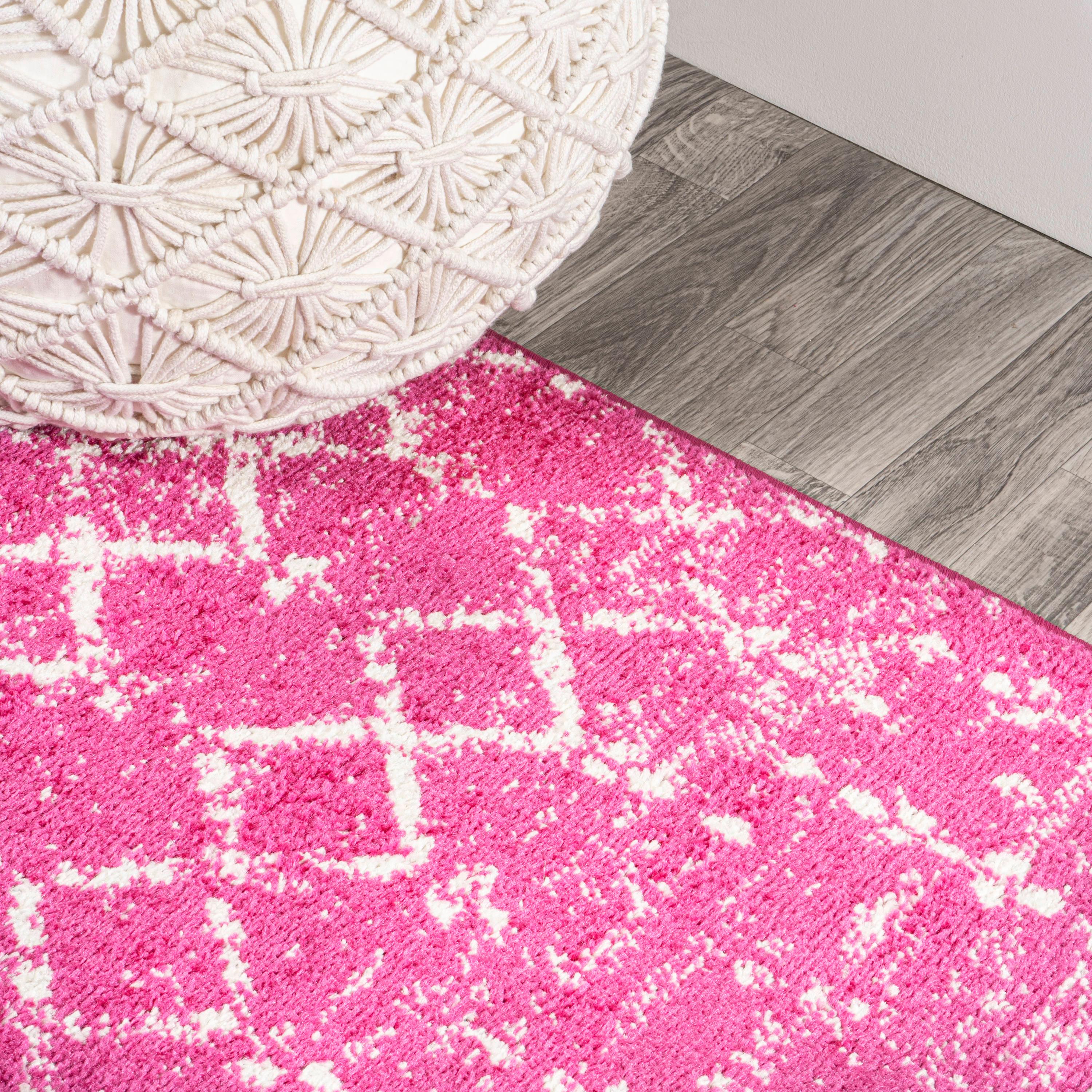 8' x 10' Moroccan HYPE Boho Vintage Diamond Area Rug, Fuchsia/Ivory - JONATHAN Y