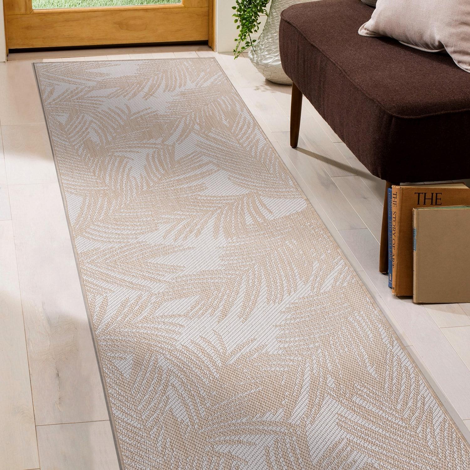 World Rug Gallery Contemporary Distressed Leaves Textured Flat Weave Indoor/Outdoor Area Rug - NATURAL 2'x7'