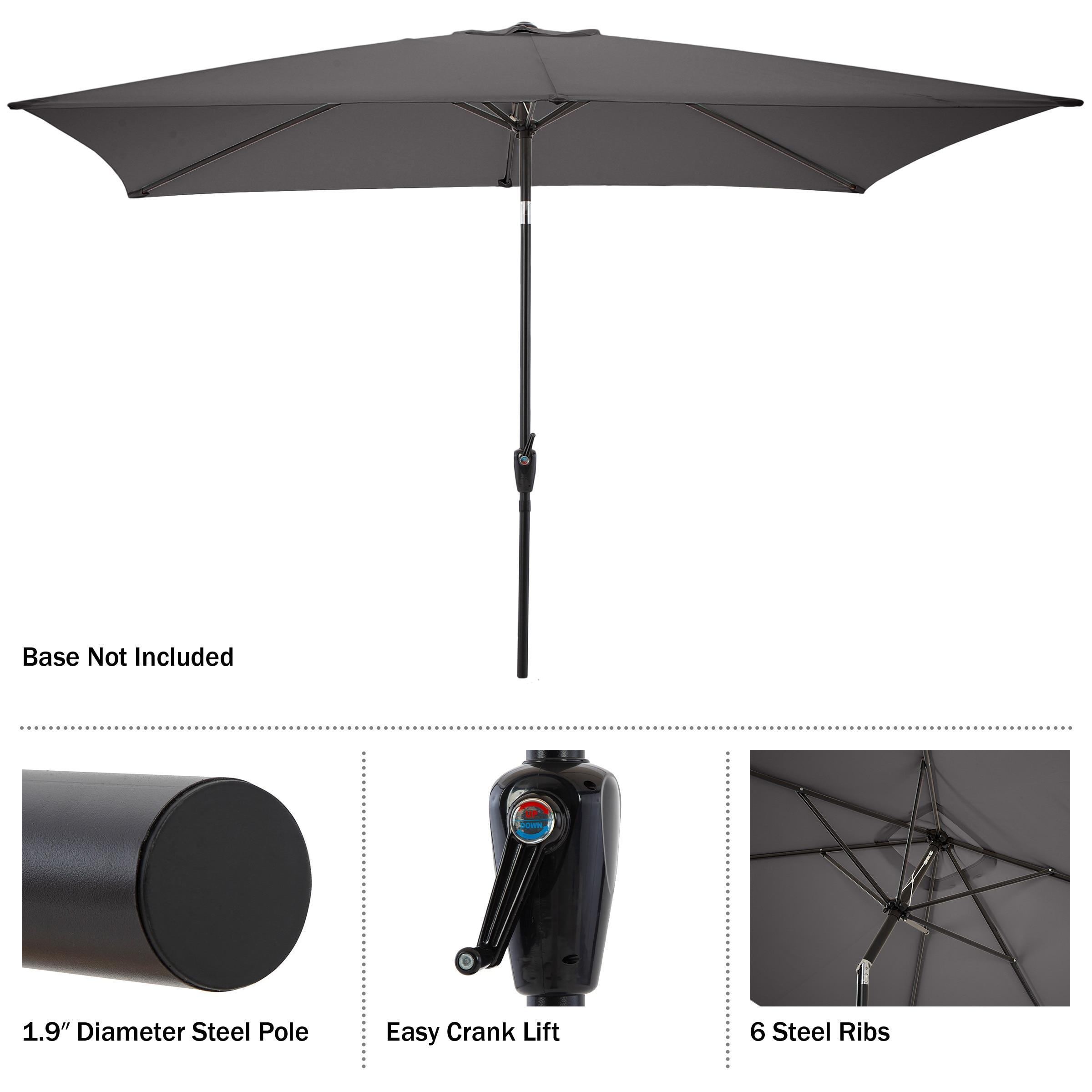 Rectangular Patio Umbrella - 10 Ft Easy Crank Sun Shade with Push Button Tilt for Outdoor Furniture, Deck, Backyard, or Pool by Pure Garden (Gray)