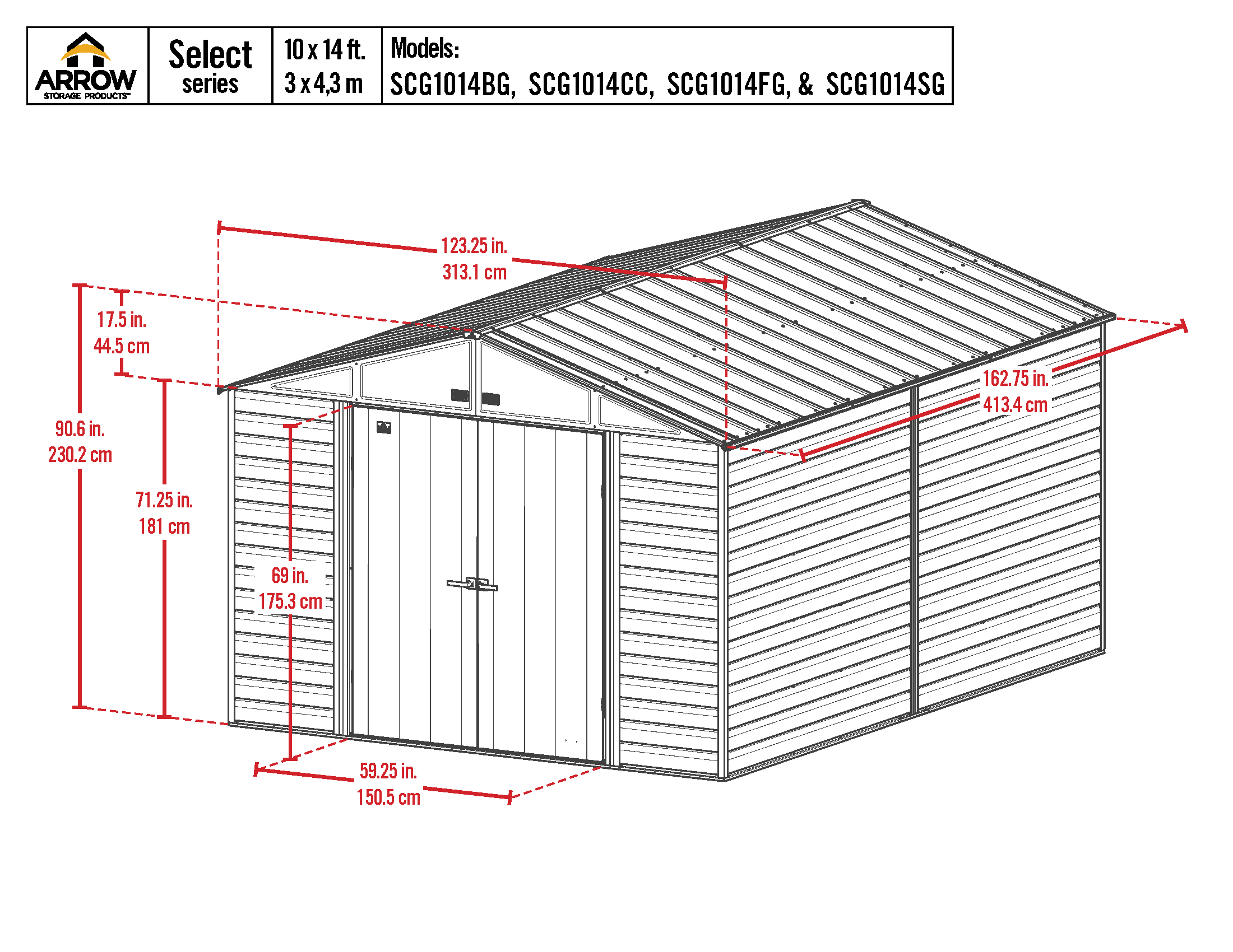 10 ft. W x 14 ft. D Steel Horizontal Storage Shed