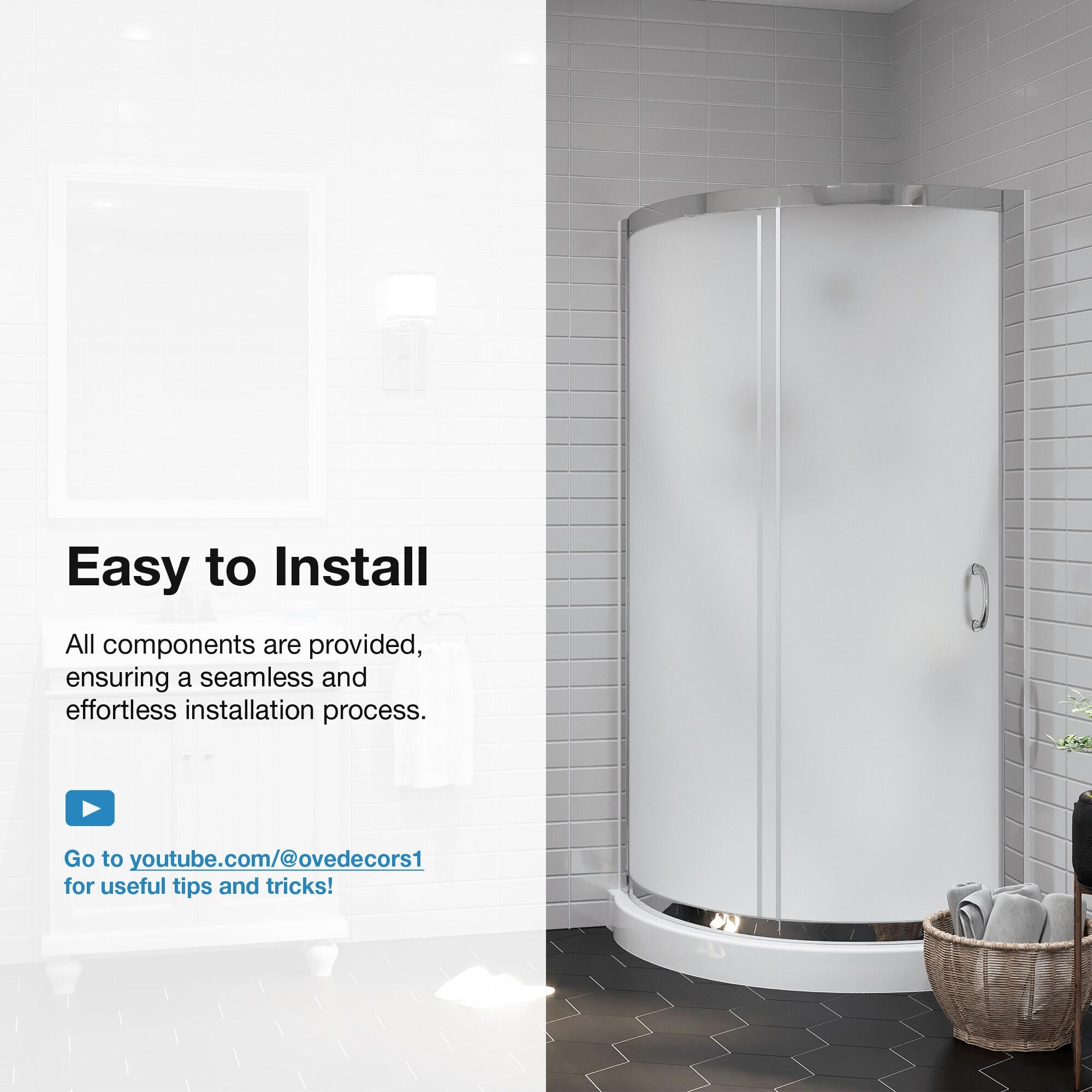 OVE Decors Breeze Framed Round Shower Kit w/ Frosted Glass, Base, Wall in Chrome Finish