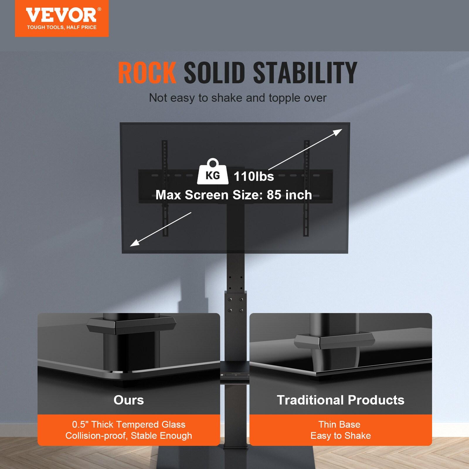 TV Mount Stand, Swivel Tall TV Stand for 32 - 85 in. TVs Height Adjustable with Tempered Glass Base for Bedroom, Study
